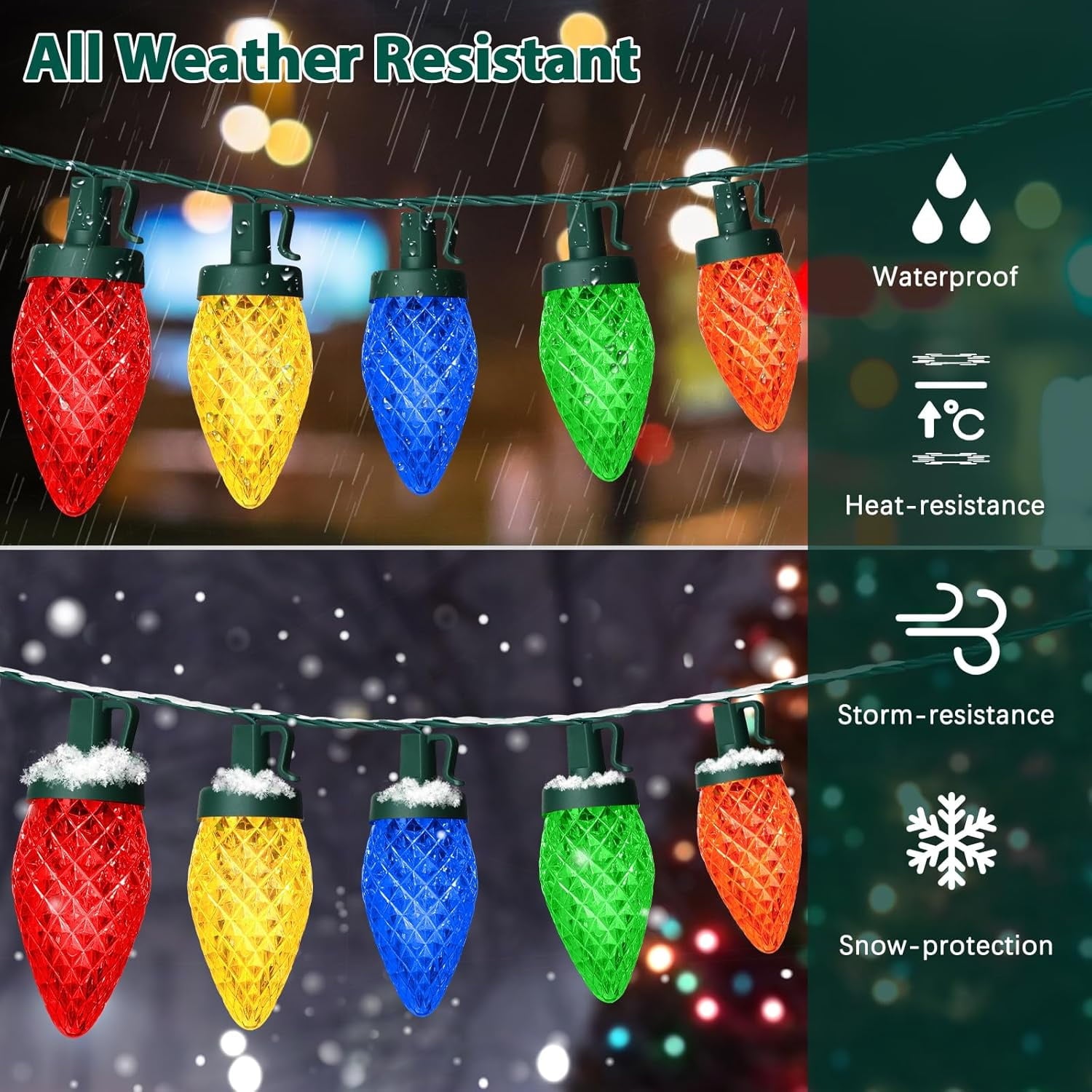 Nordic Hygge 34FT 50 Bulbs Outdoor Christmas Decorations for House Waterproof String Lights, Multicolor
