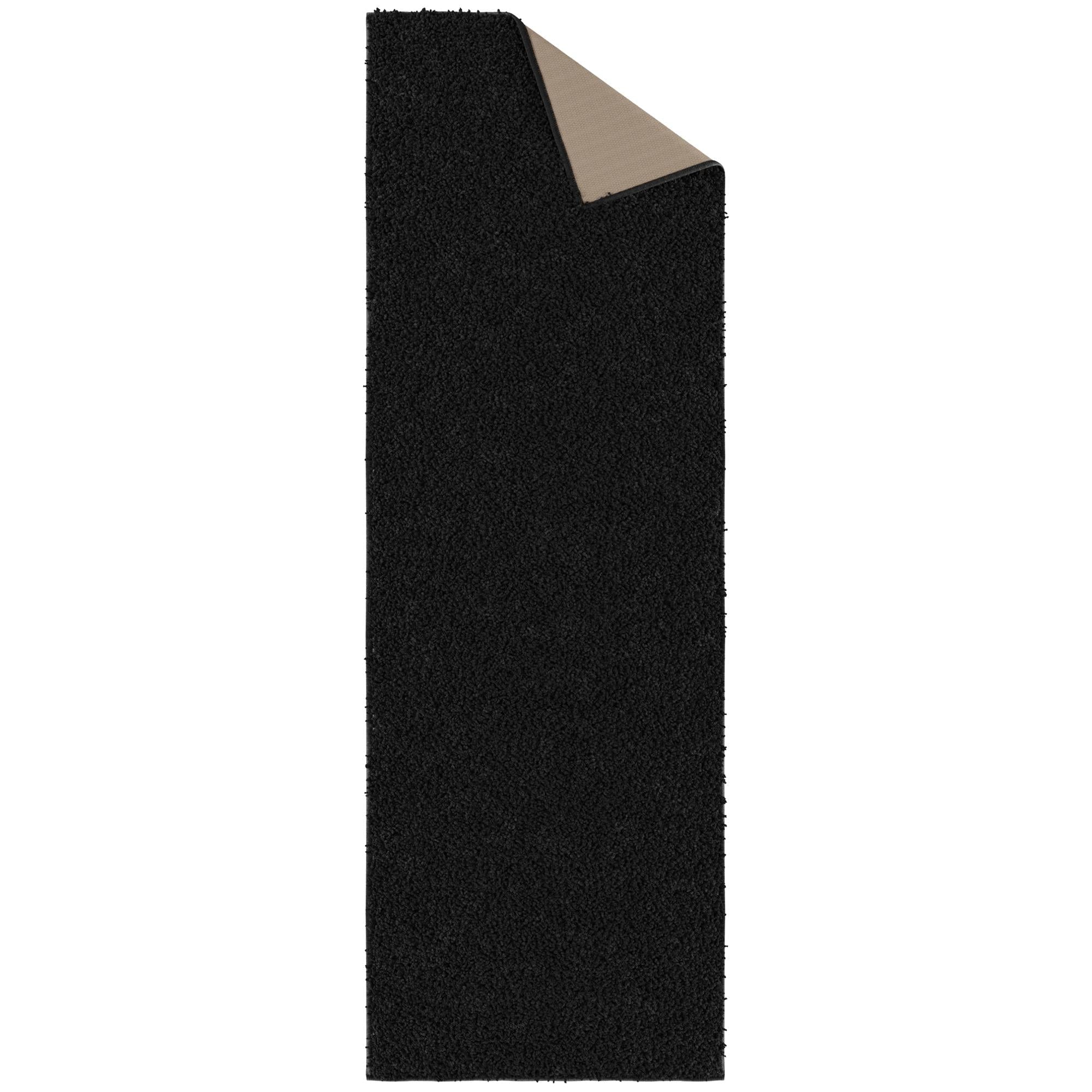 Ottomanson 2x7 Non-Slip Shag Runner Rug Plush Carpet for Bedrooms & Hallways, 2' x 7', Black