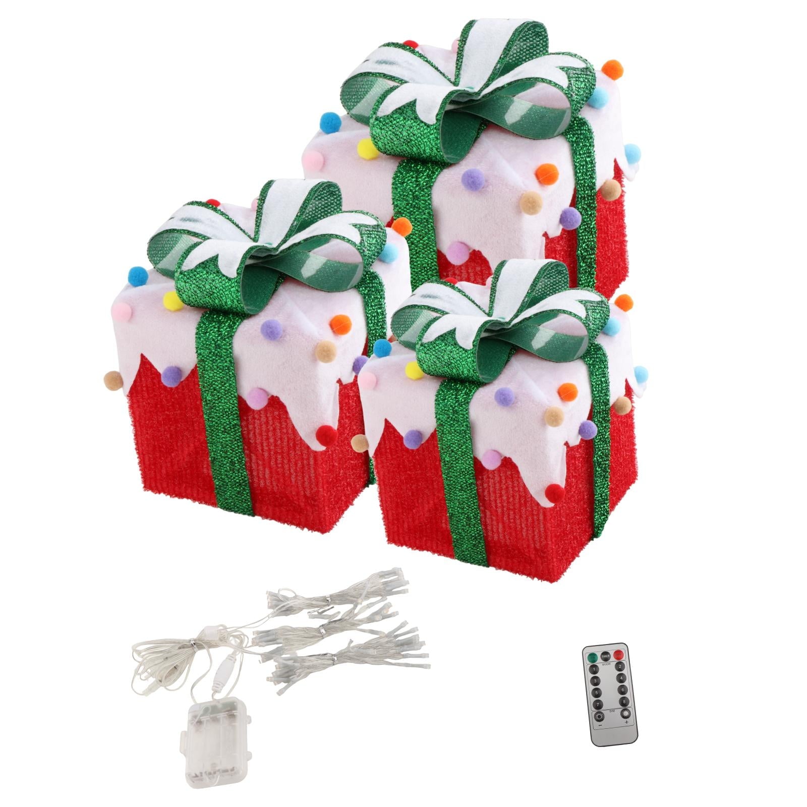 Sharprepublic 3 Pcs Christmas Lighted Gift Boxes Decorations for Outdoor Bedroom Fireplace Colorful