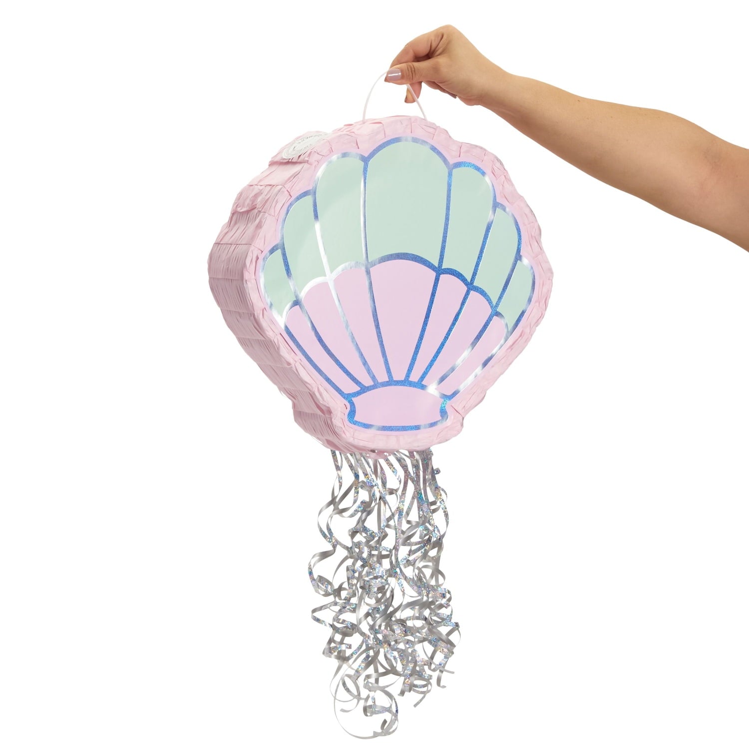 Pull String Seashell Pinata - Mermaid Birthday Decorations, Under The Sea Party Supplies (Small, 13"L x 3"W x 14"H), For Ages 3+