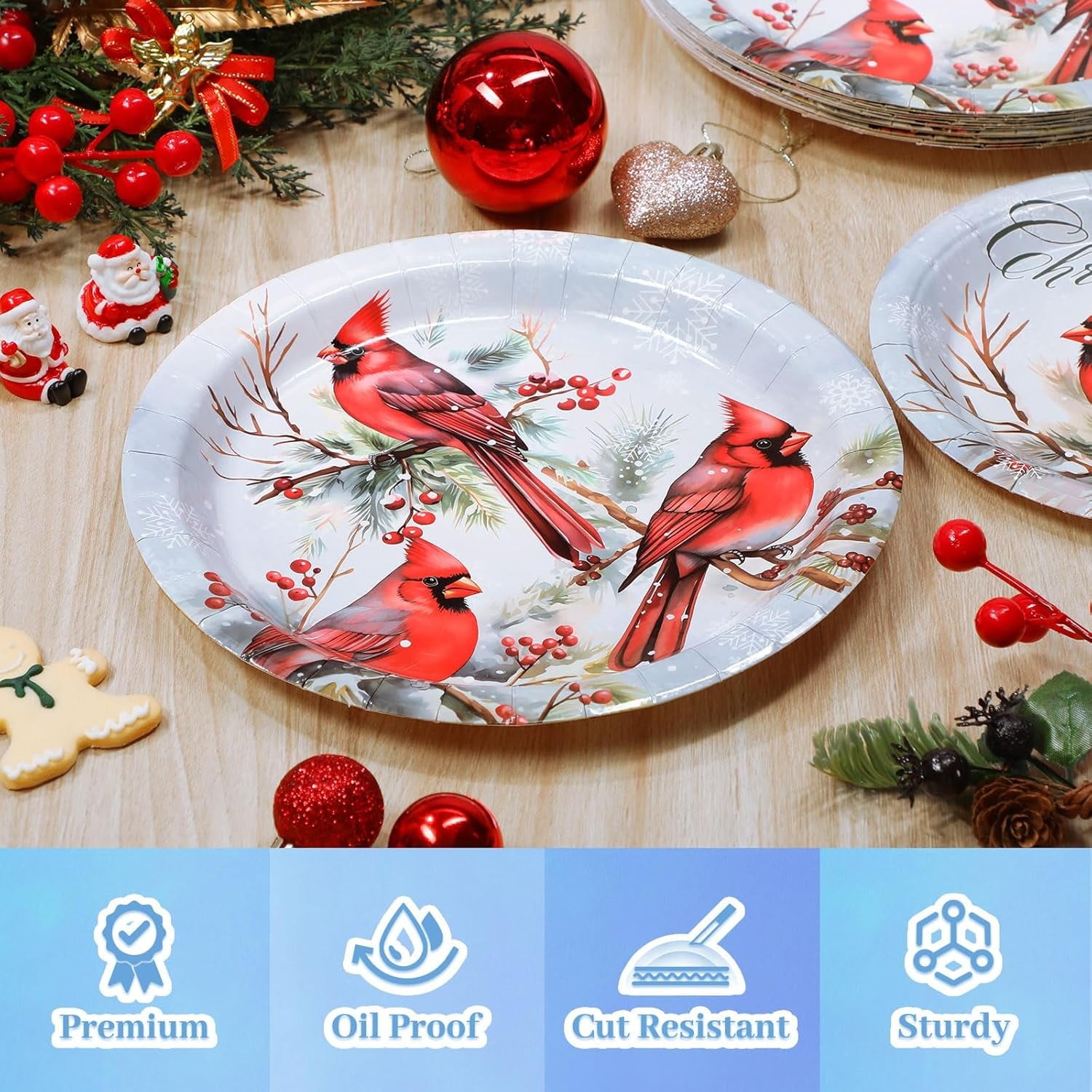 Waipfaru 200 PCS Christmas Paper Plates and Napkins Red Cardinal Bird Party Supplies Disposable Dinnerware Set for Xmas Party