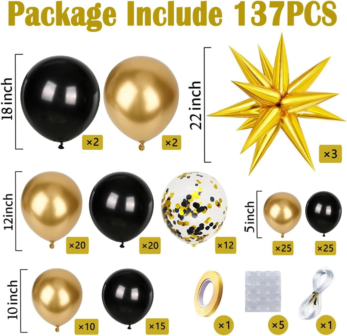 Black and Gold Balloons Garland Arch Kit, Black Gold Confetti Balloons for Class 2025 Graduation Grad Party Decorations Birthday Retirement Prom Bachelorette Pool Party Anniversary Decorations