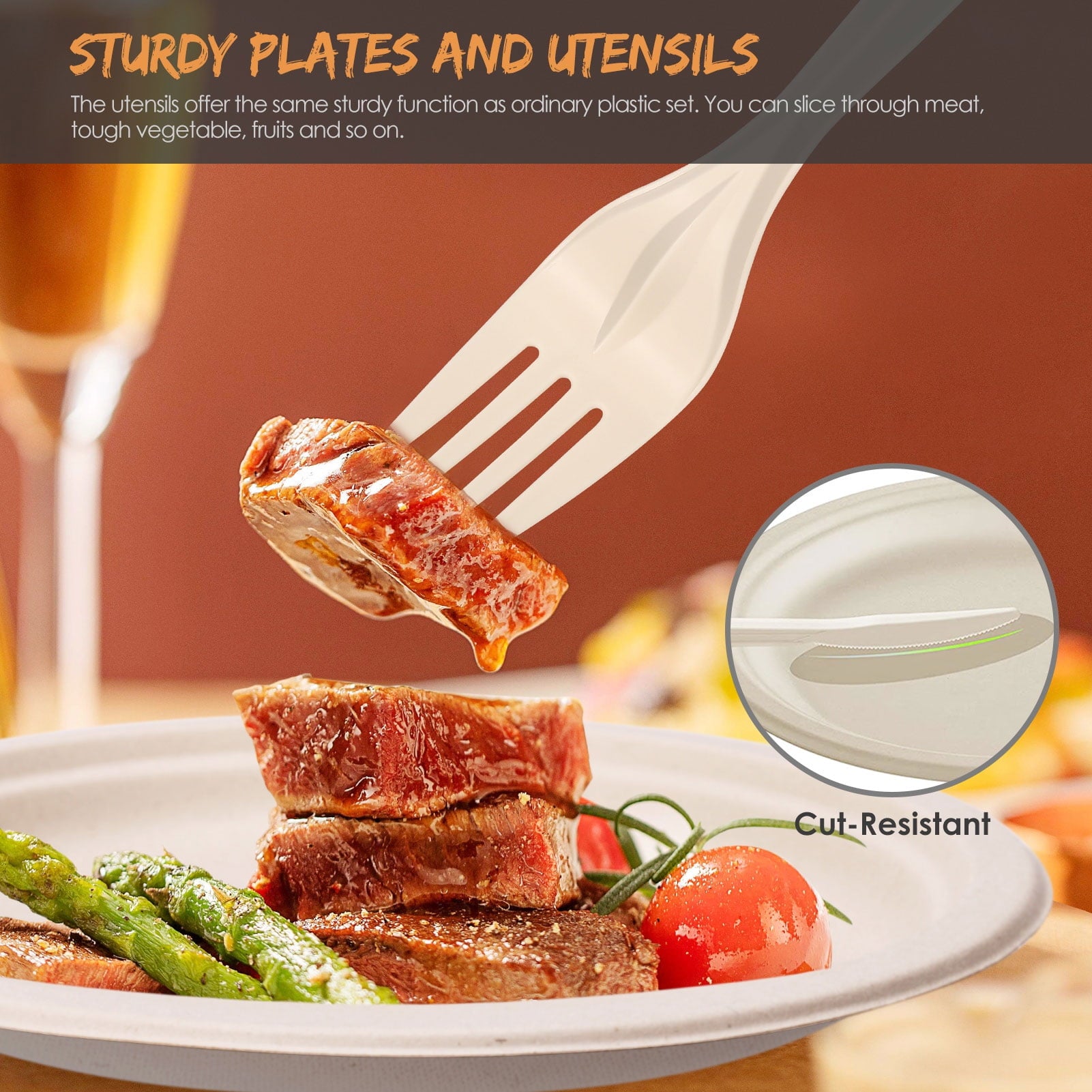 250pcs Disposable Paper Plates Set, Compostable Party Supplies, Biodegradable Dinnerware Include Paper Plates, Cocktail Napkins, Utensils for Party, Picnic, 50 Each
