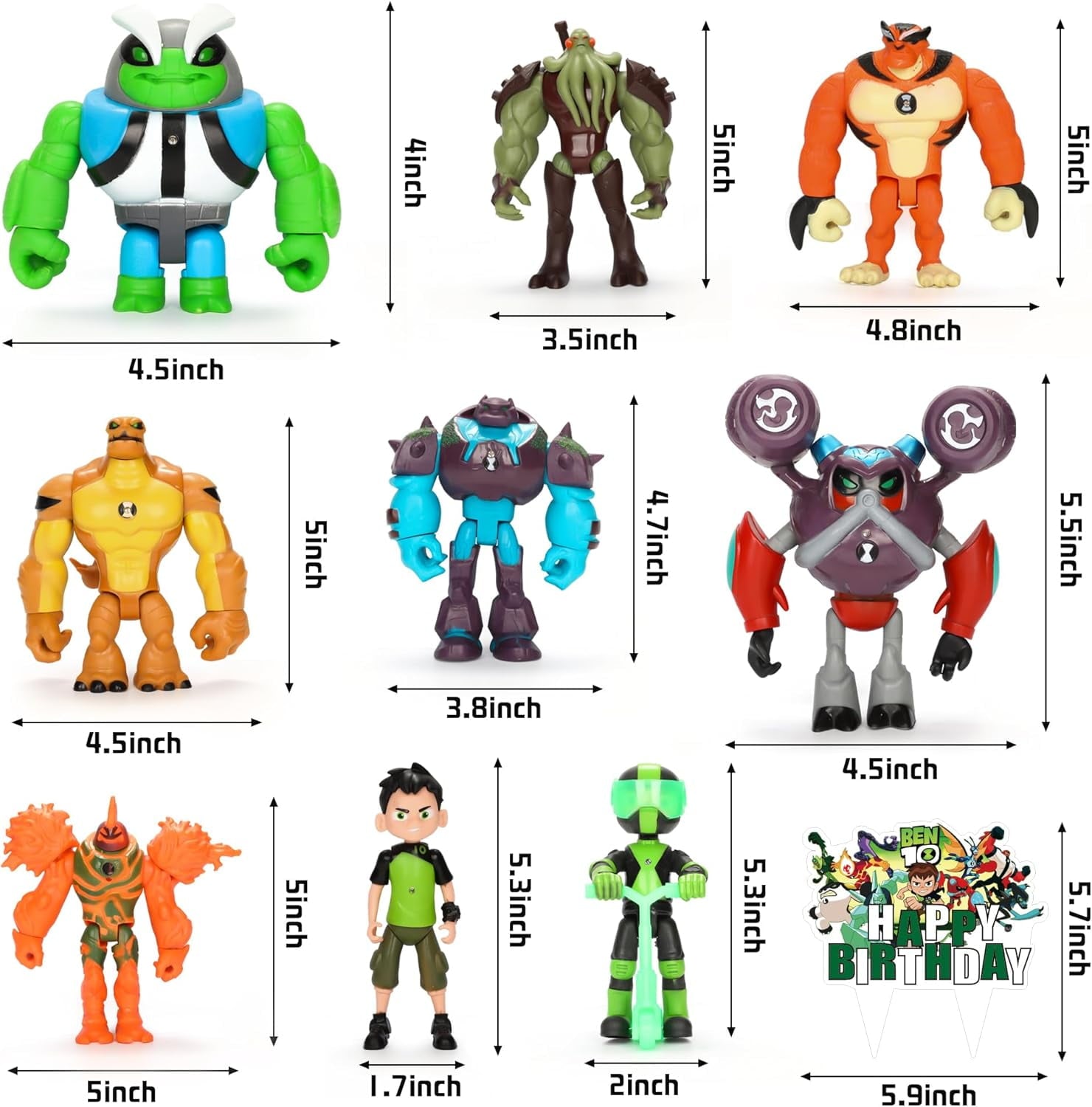 (11 PCS) Ben 10 Toys Action Figures Model - 11 Pcs Figurine Toys Anime Character Figurines with Cake Toppers, Ben 10 Science Themed Party Decor, Toys Games Ben 10 for Kids Birthday Gifts