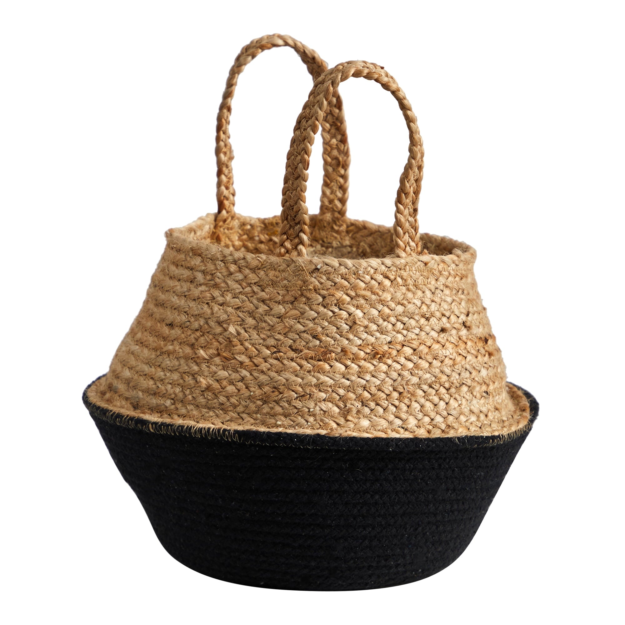 Nearly Natural 14in. Boho Chic Handmade Cotton & Jute Black Woven Basket Planter