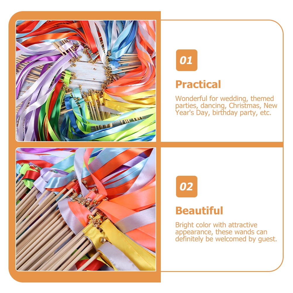 Ribbon Stick 40 Pcs Sticks for Party Wedding Decorations Colorful Ornament Ceremony Wooden