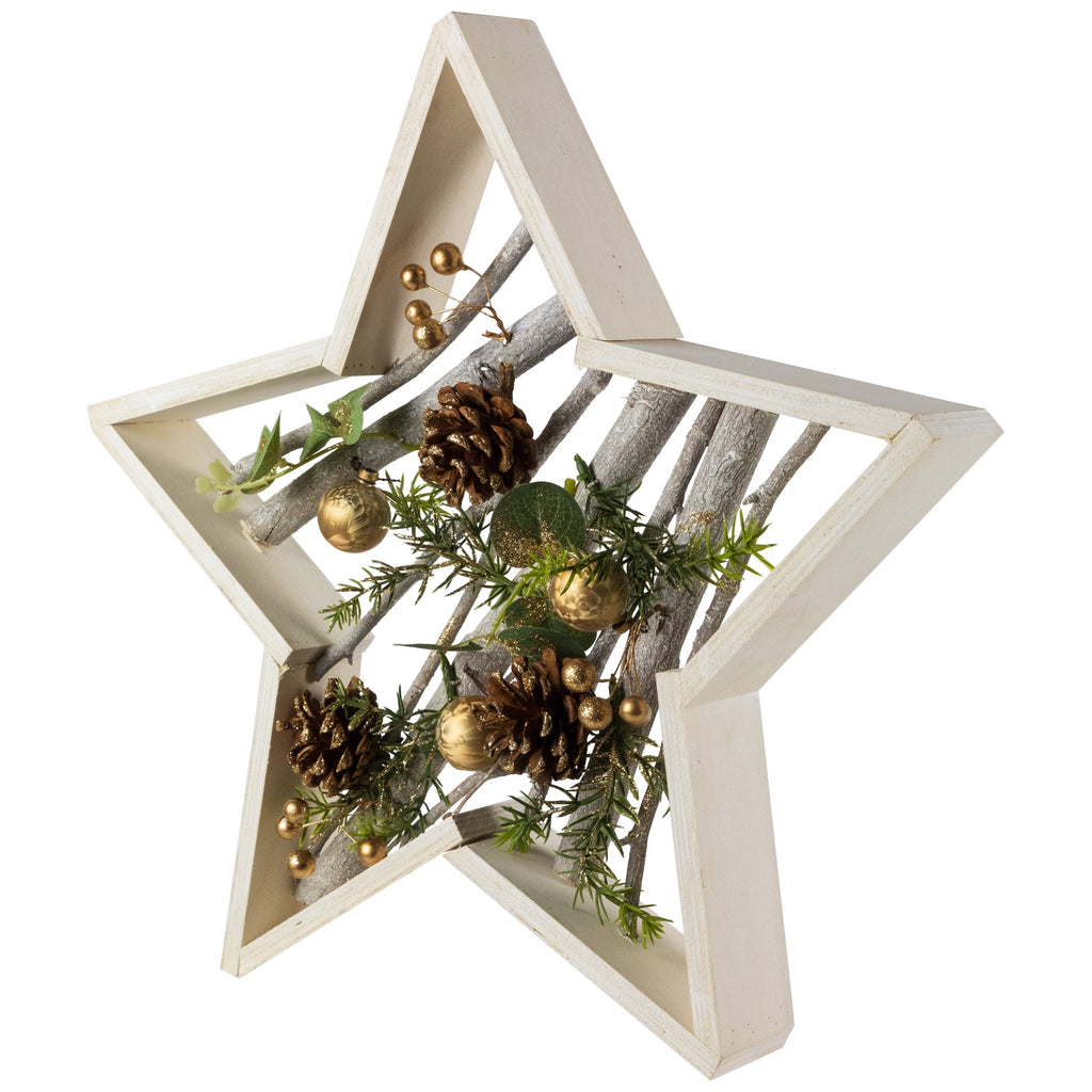 Northlight Pinecones and Berries Star Shaped Wooden Christmas Decoration - 14.5"