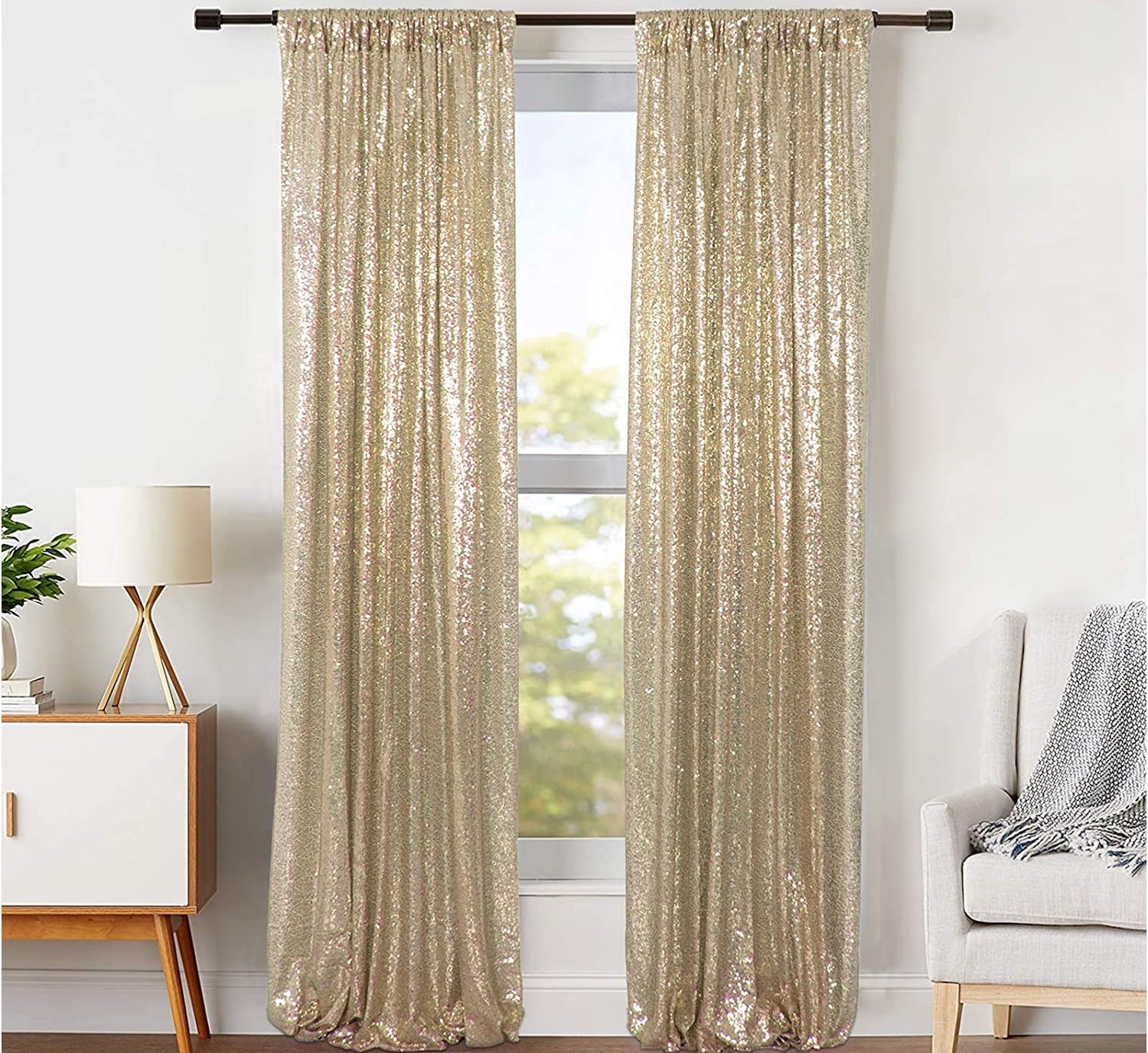 JYFLZQ Champagne Sequin Backdrop Curtain 8ft x 8ft Glitter Photo Booth Backdrop for Party