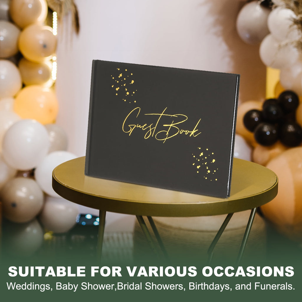 Guest Book, Wedding Guest Sign Book Reception Signature Book Party Decorations Supplies with Diamond Pen for Birthday Bridal Shower, Black Words