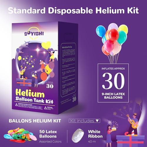 7L Helium Tank for Balloons at Home 2 Pack Helium Balloon Pump Kit with 30 Assorted Latex Balloons, White Curling Ribbon and Wholesalehome Balloon Tie Tool