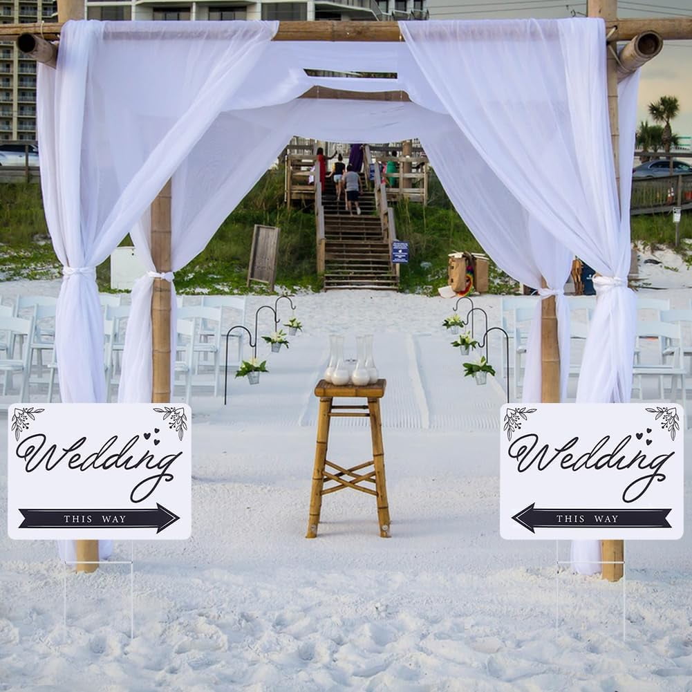6 PCS Wedding Direction Arrow Signs Wedding This Way Plastic Signs Wedding Signs with H Metal Stakes Single-Sided Printed Wedding Directional Signs Lawn Yard Signs Decorations 12 x 16