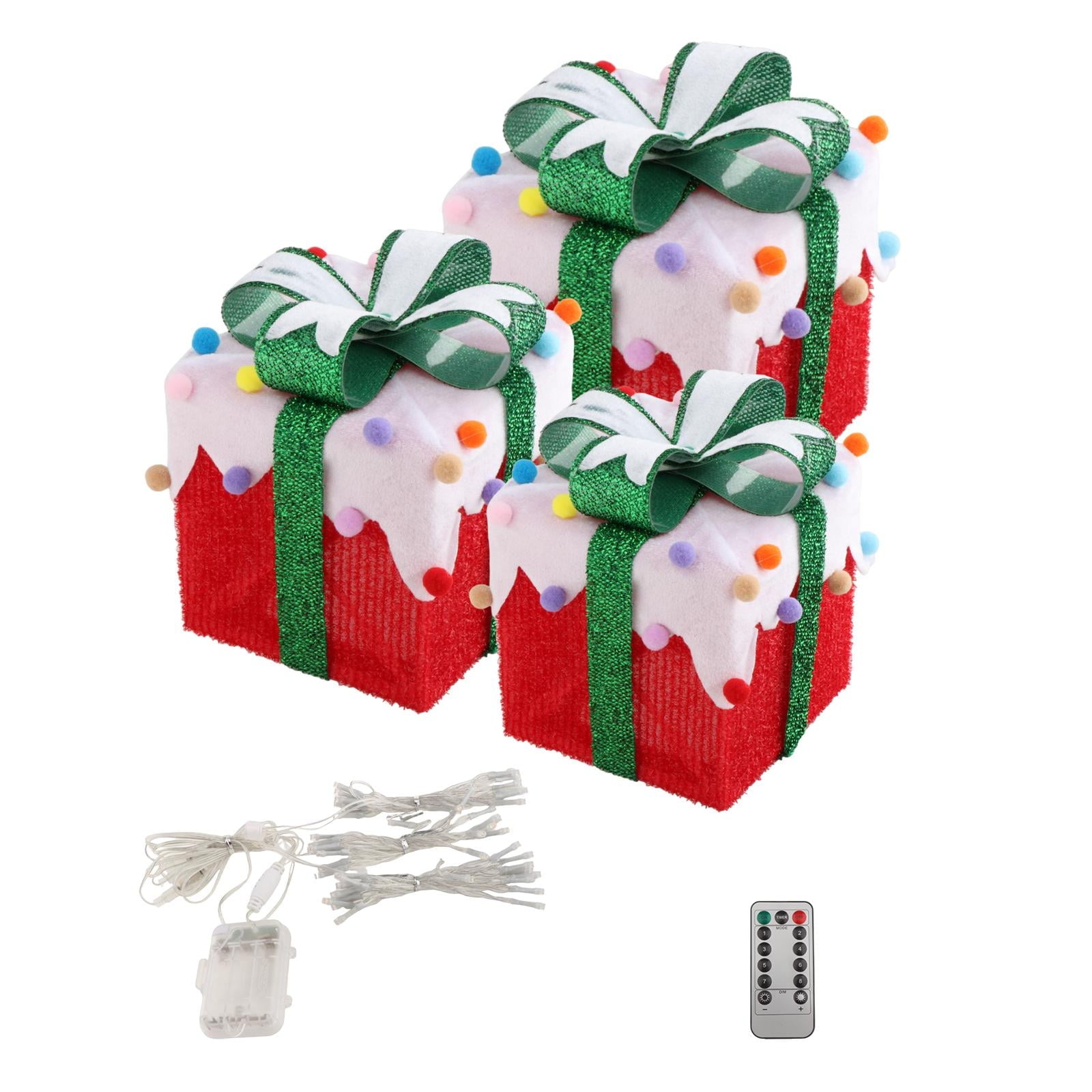 Sharprepublic 3 Pcs Christmas Lighted Gift Boxes Decorations for Outdoor Bedroom Fireplace Colorful