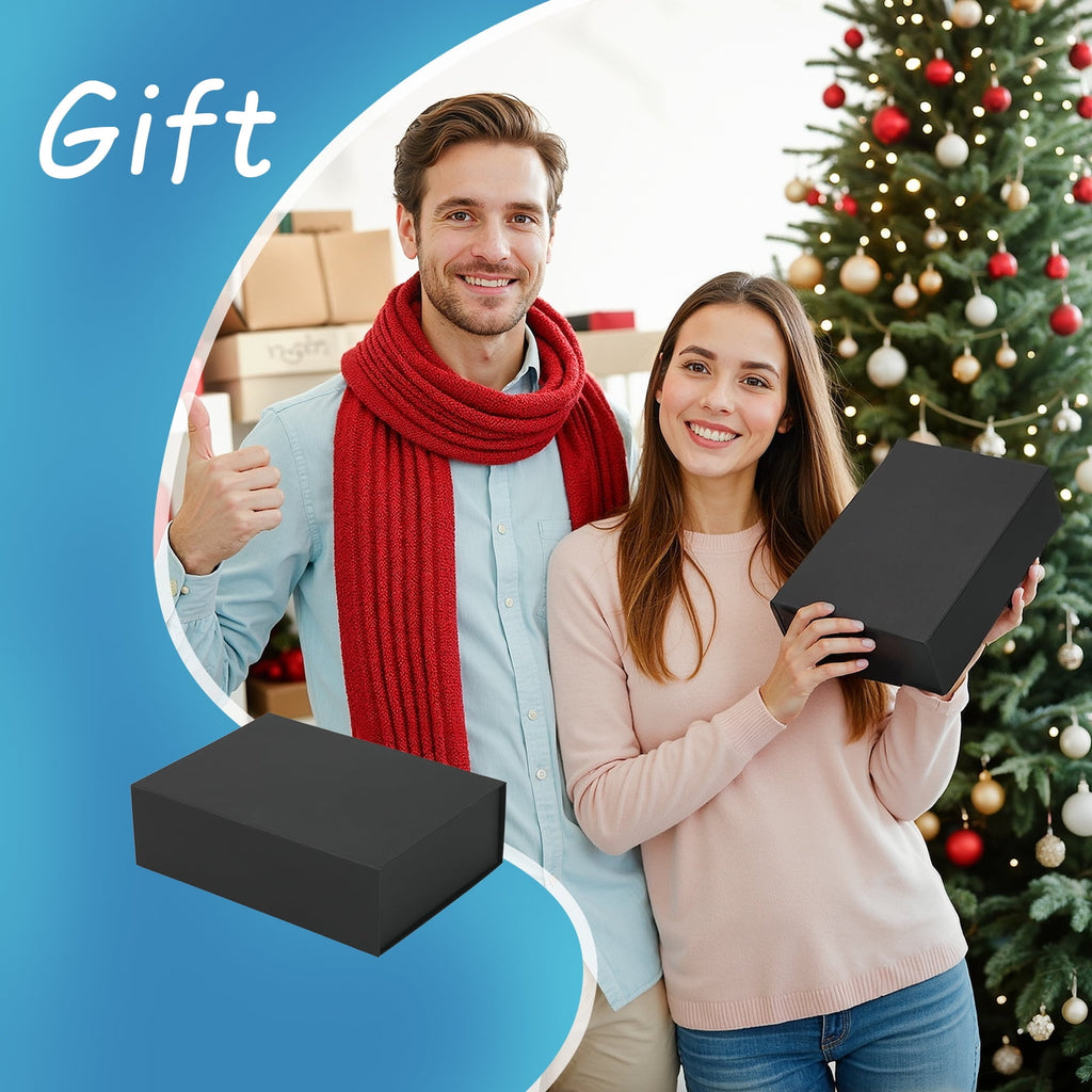 MEBRUDY 4 Pack 10.5x7.5x3.1 Magnetic Gift Boxes Black Magnetic Closure Gift Box for Wedding, Christmas, Birthday Presents