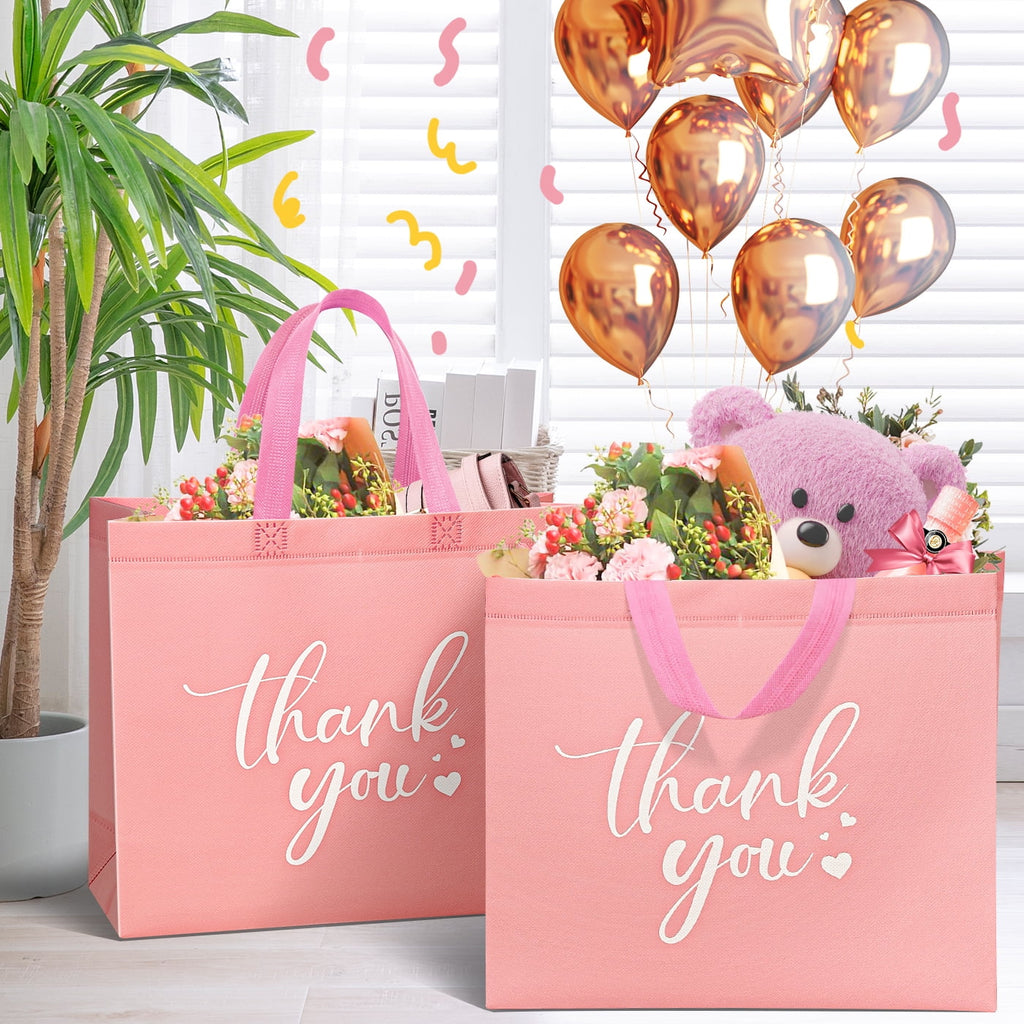 30Pcs Thank You Gift Bags, Large Reusable Gift Bags，Thank You Bags with Handles for Business, Shopping, Wedding, Baby Shower, Graduations, Party Favors (12.4x11x4.7Inch）