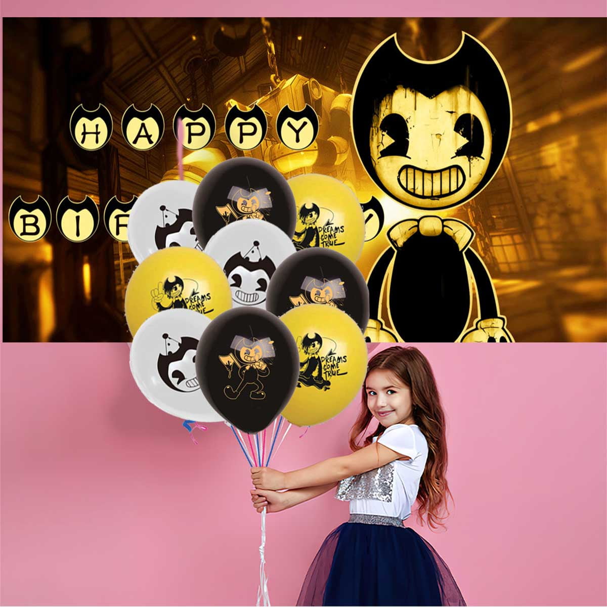 Bendy and the Ink Machine Birthday Party Supplies Balloons Plates Decoration Cake Topper Decor Tableware Banner Backdrop