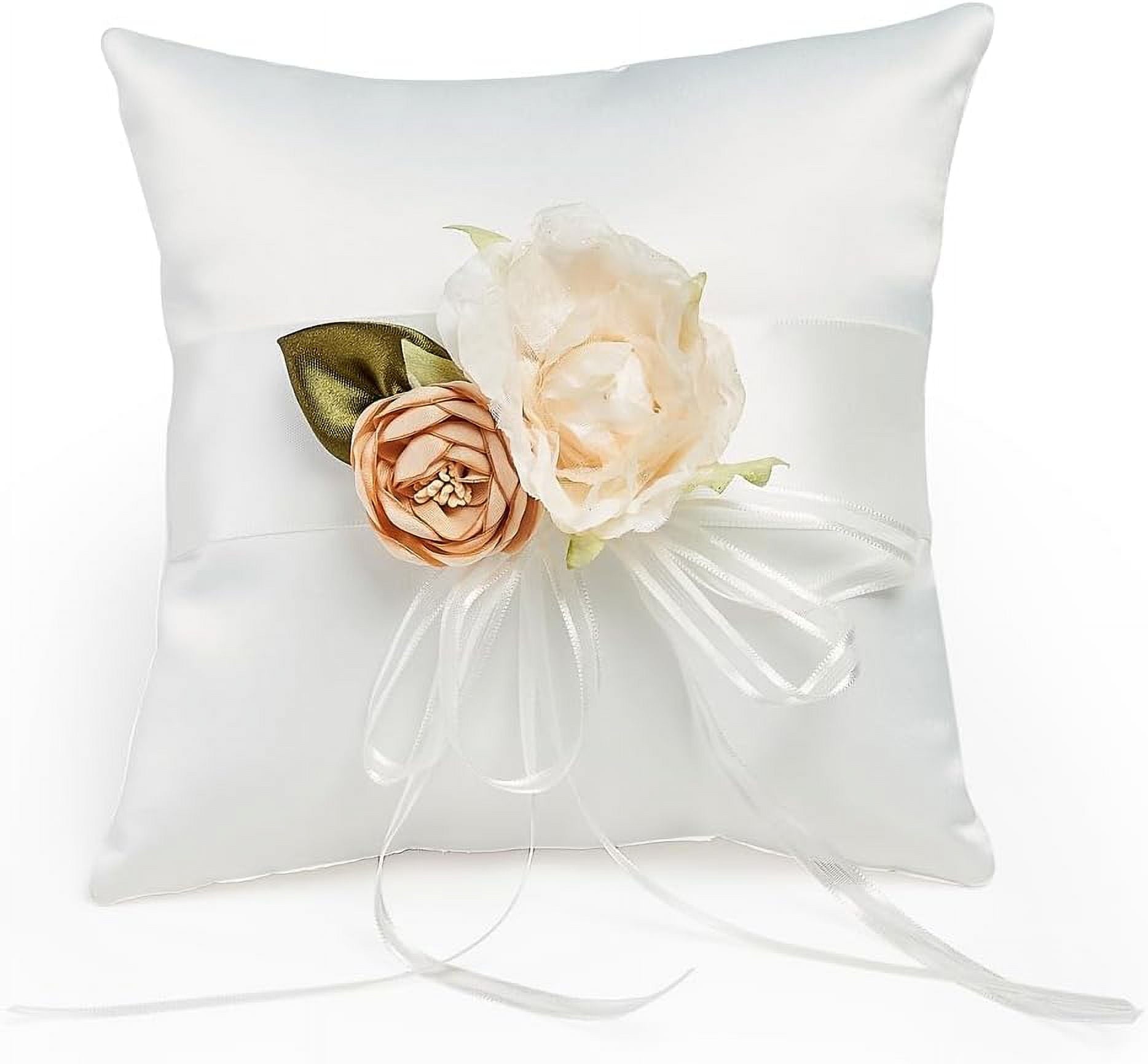Ivory Flower Girl Basket Set of 3, 2 Flower Girl Baskets & 1 Ring Bearer Pillow with Floral Accent Ivory
