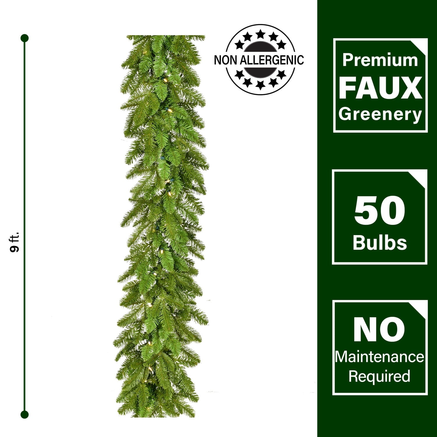 Fraser Hill Farm 9-ft. Grandland Garland with Warm White LED Lights, Battery-Operated, Festive Christmas Holiday Decor for Fireplace Mantel, Staircase, Console Table, FFGT108G-5GR