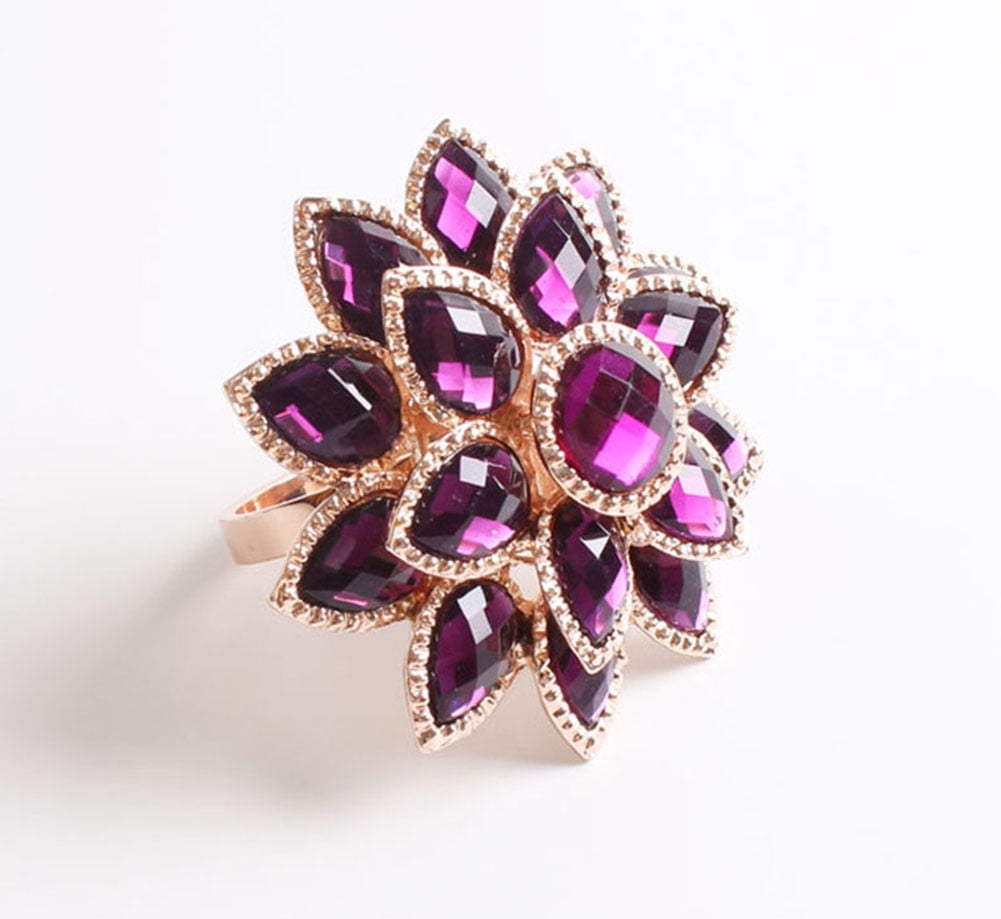 Rhinestone Crystal Flower Napkin Rings Wedding Holiday Table Decoration - Set of 4 (Purple Crystal Flower)