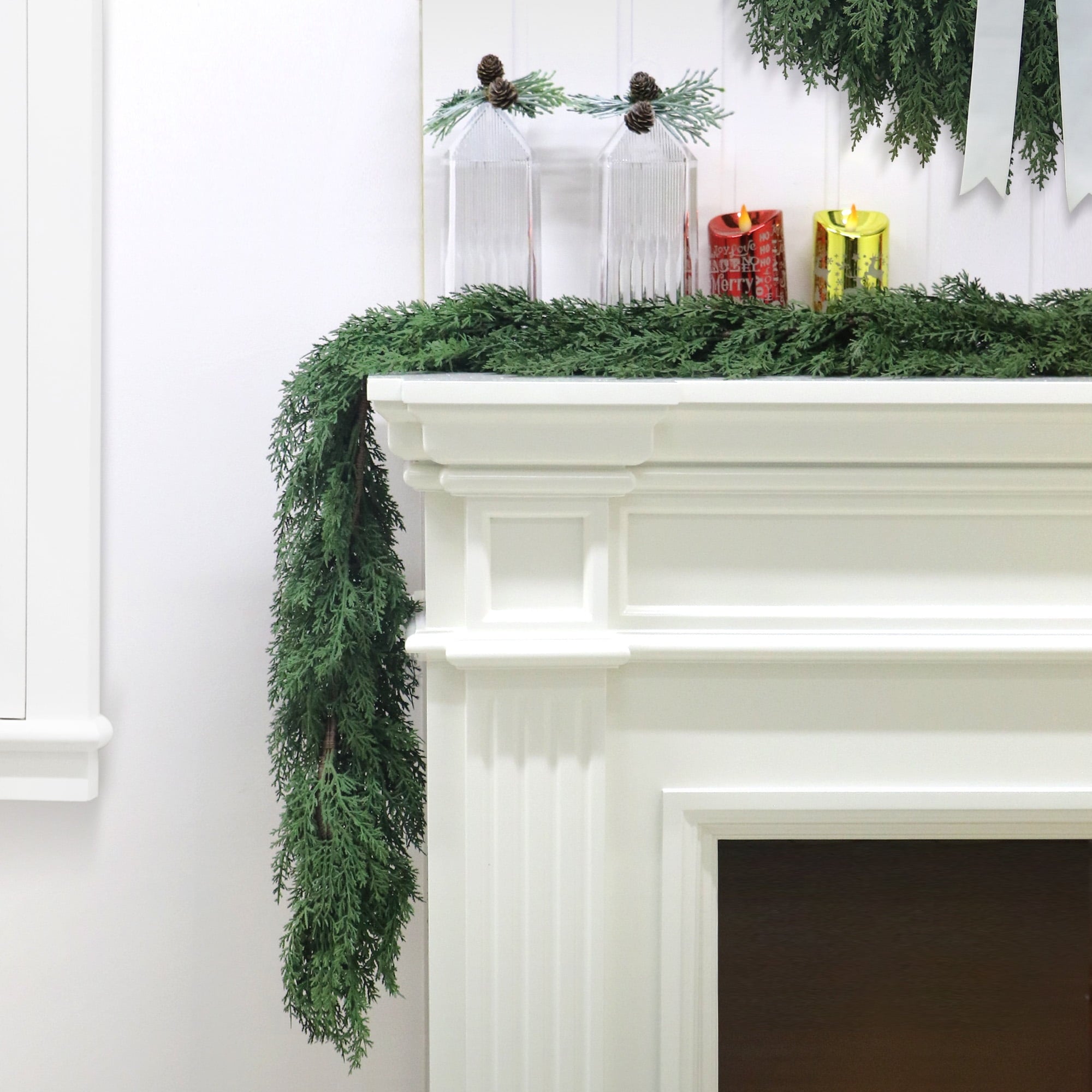 My Texas House 9ft Non-lit Natural Feel Cedar Green Artificial Christmas Garland, Soft PE