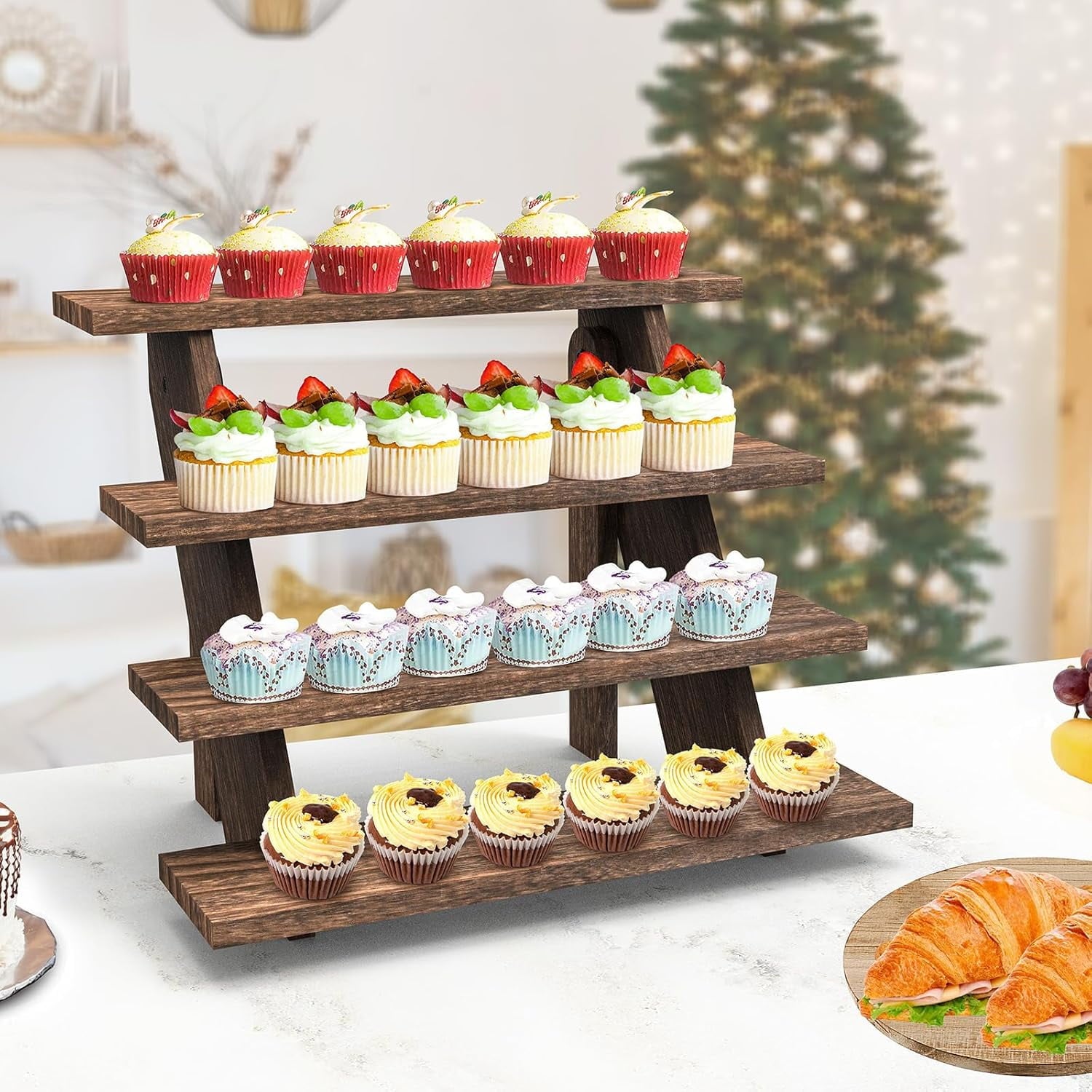 Wooden Cake Stand, Farmhouse Display Stand for 24 Cupcakes