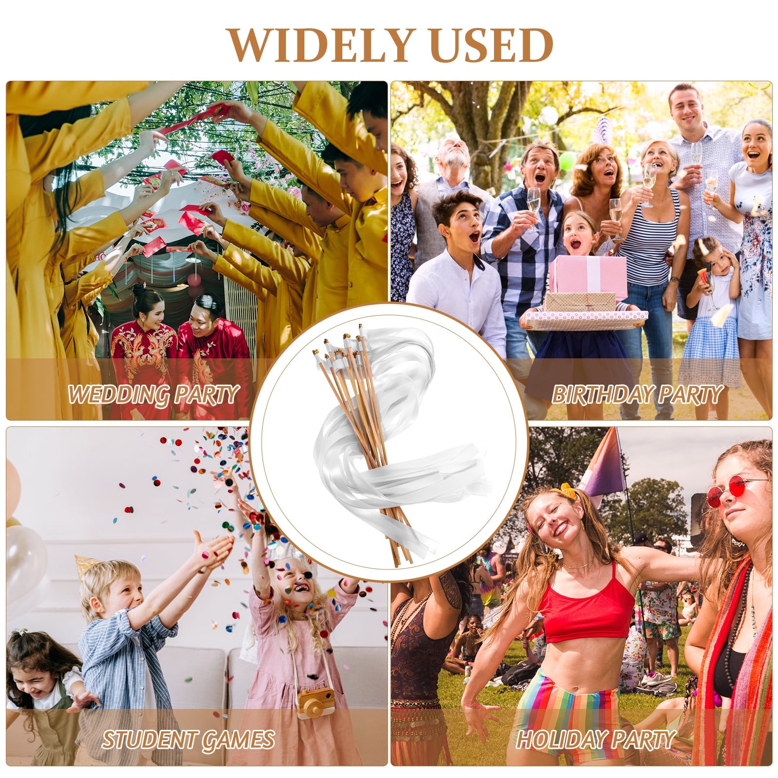 30pcs Wedding Party Ribbon Sticks Wand Streamer Lightweight Fairy Ribbon Sticks With Bells