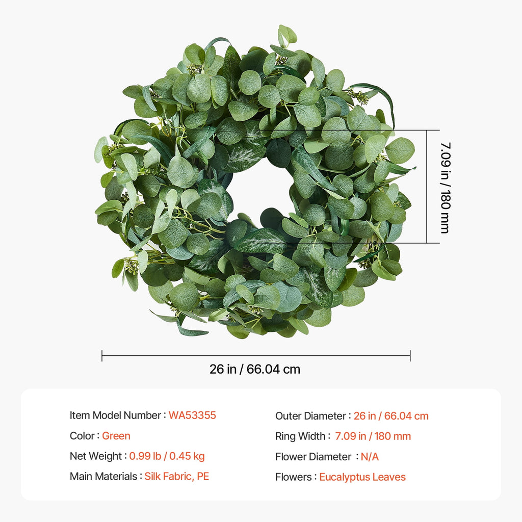 KFFKFF Synthetic Ornamental Garland, 26 inches, Verdant, Adorned with Eucalyptus Foliage, Berries, Spiky Twigs, Perennial Garland for All Seasons Residential Wall Window Celebration Adornments