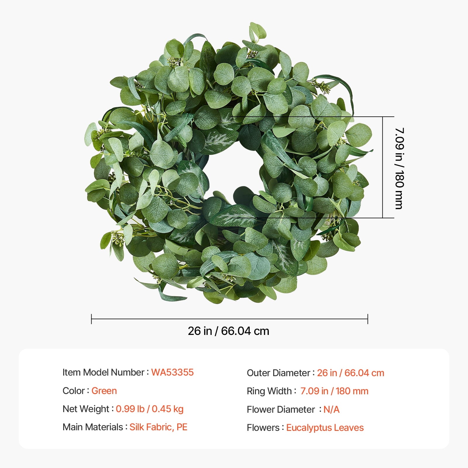 KFFKFF Synthetic Ornamental Garland, 26 inches, Verdant, Adorned with Eucalyptus Foliage, Berries, Spiky Twigs, Perennial Garland for All Seasons Residential Wall Window Celebration Adornments