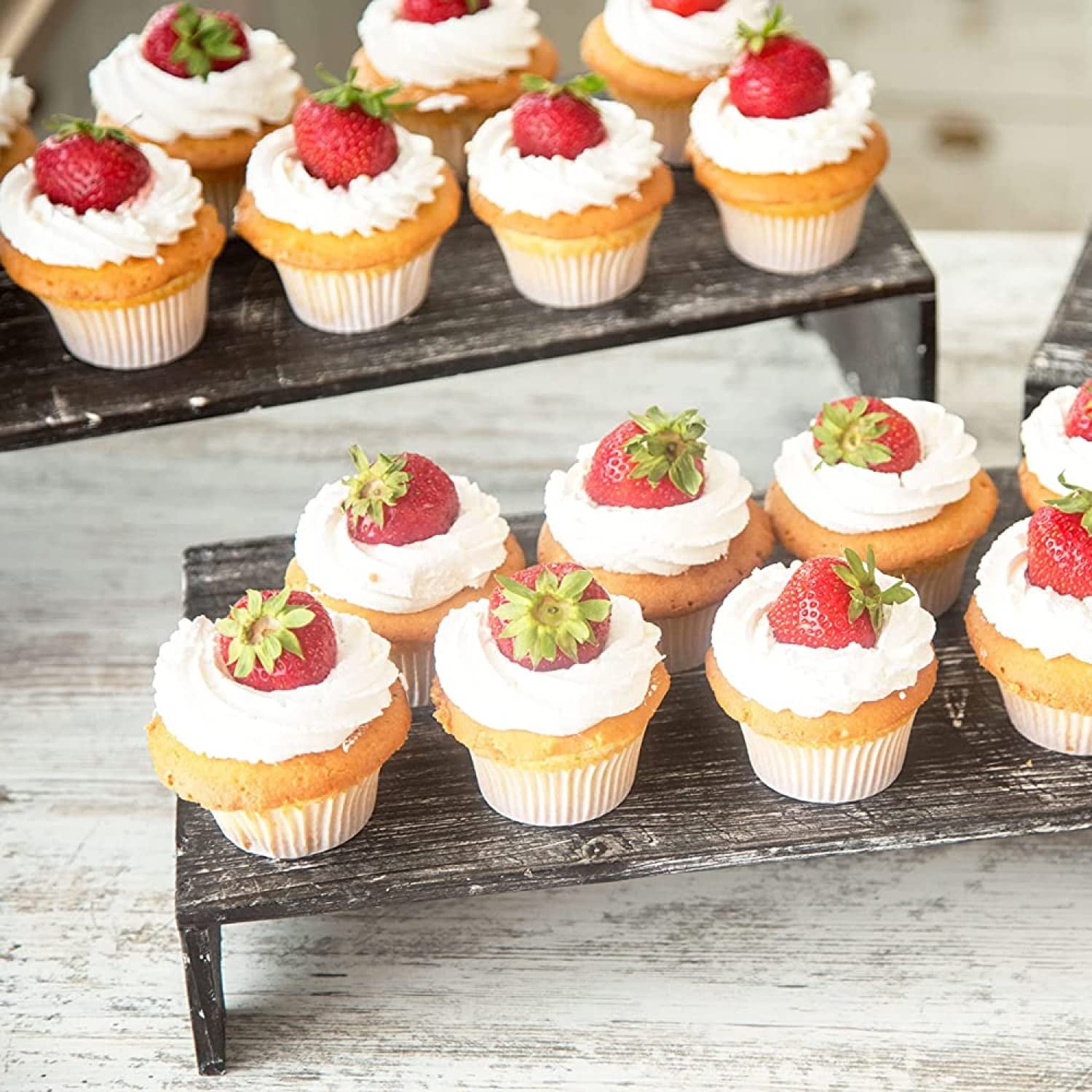 Hallops Wooden Cupcake Stand - 3 Tier Retail Display Table for Pastries, Desserts, and Merchandise. Perfect for Craft Shows and Markets.