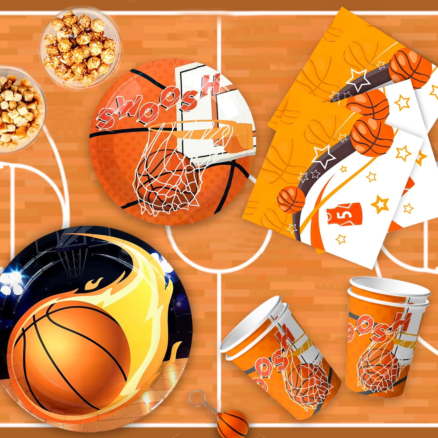 Basketball Birthday Decorations, Basketball Party Decorations&Tableware Set-Basketball Plates Napkins Table Cloth Balloon Wristband Keychain etc Basketball Birthday Party Supplies