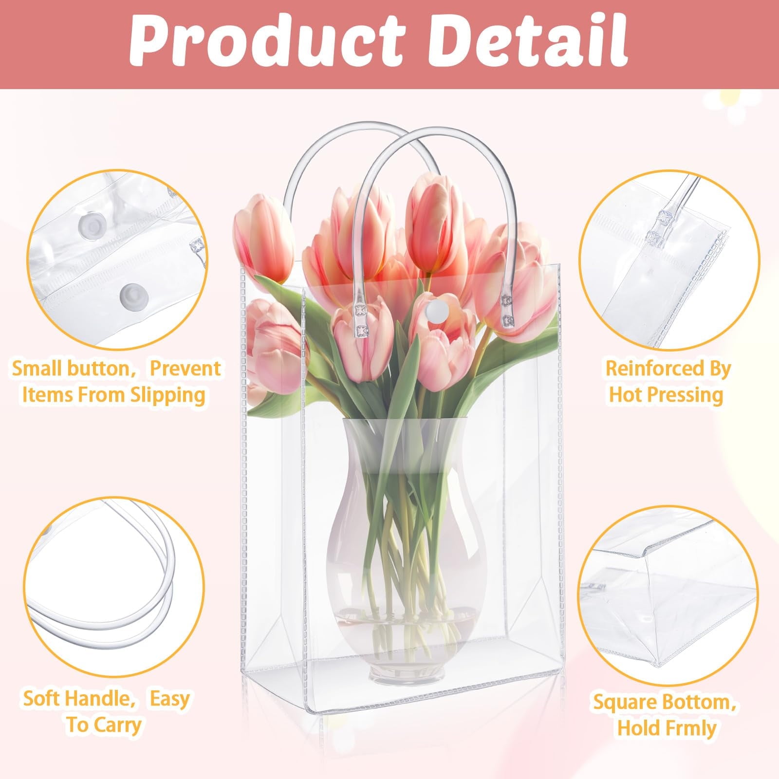 DIYMAG 50 Pcs Clear Gift Bags with Handle, PVC Reusable Tote Bags, Gift Wrap Goodie Bags for Party Wedding/Birthday/Boutique/Shopping/Baby Shower (5.9 x 7.8 x 2.7 Inch)