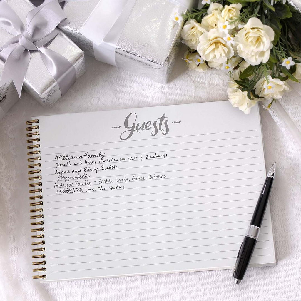 Hardcover Lush Greenery Wedding Guestbook / 120 Lined Guest Signature Pages Inside / 11" x 8.5" Landscape Lay Flat Event Guest Book/Gold Metal Spiral Binding