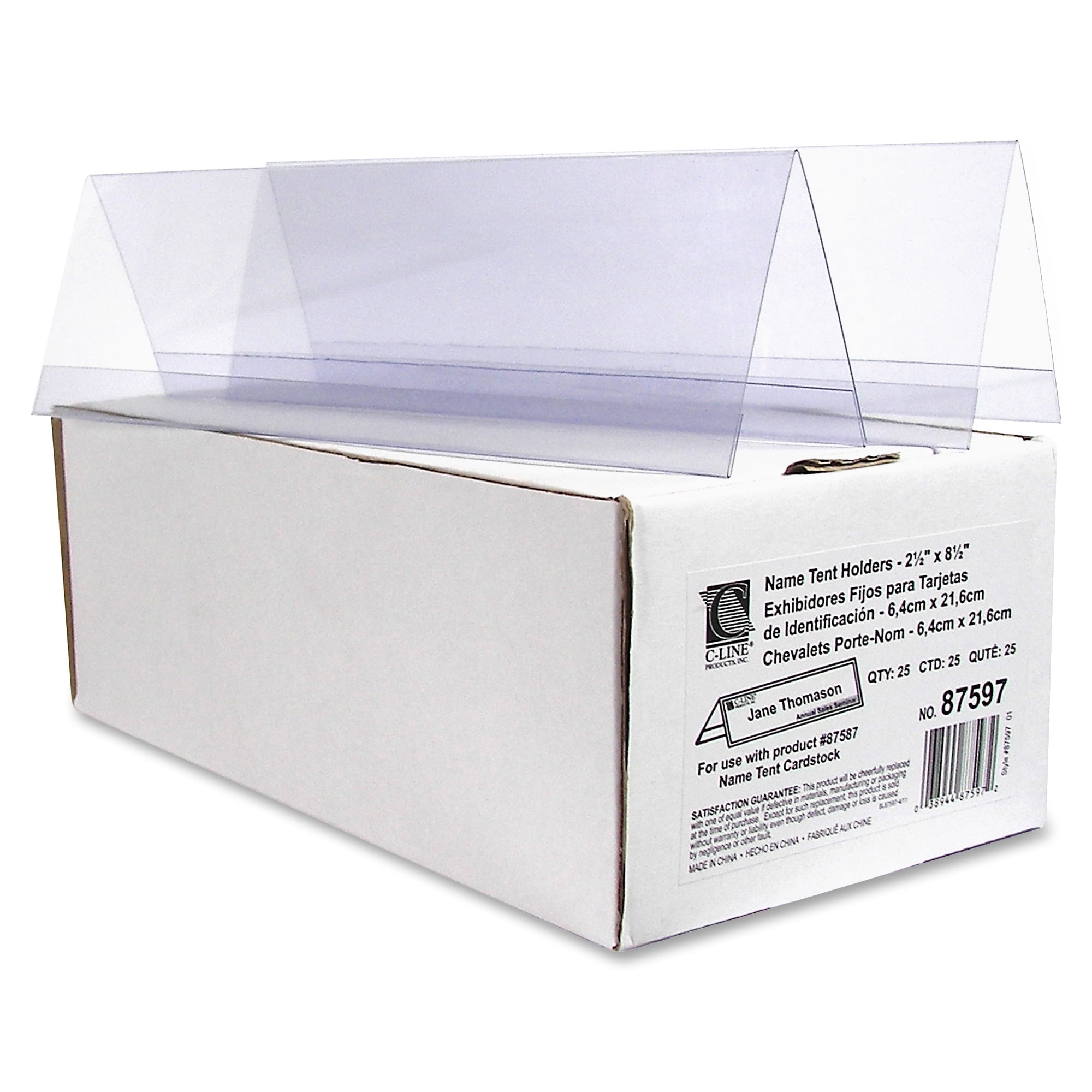 C-Line Tent Card Holders, 2 1/2" x 8 1/2", Rigid Heavyweight Clear Plastic, 25/Box