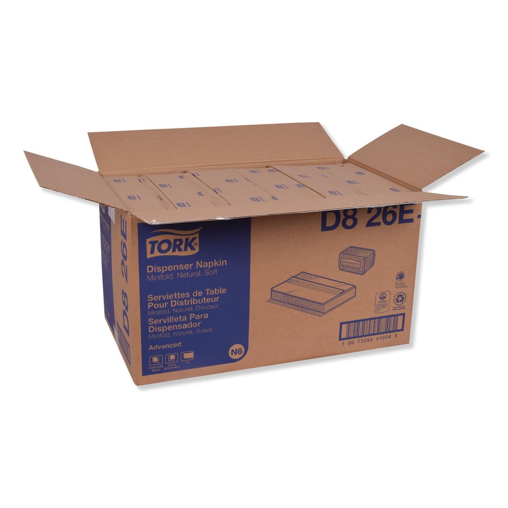 Tork Advanced Soft Minifold Dispenser Napkins 1-Ply 13x12 Bag-Pack Natural 6000/Ct D826E