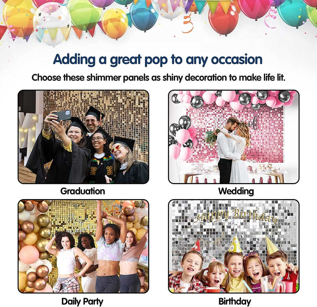 Wall Backdrop with 24 Pcs Gold Square Sequin Panels for Decor of Birthday, Wedding, Party, Graduation and Anniversary