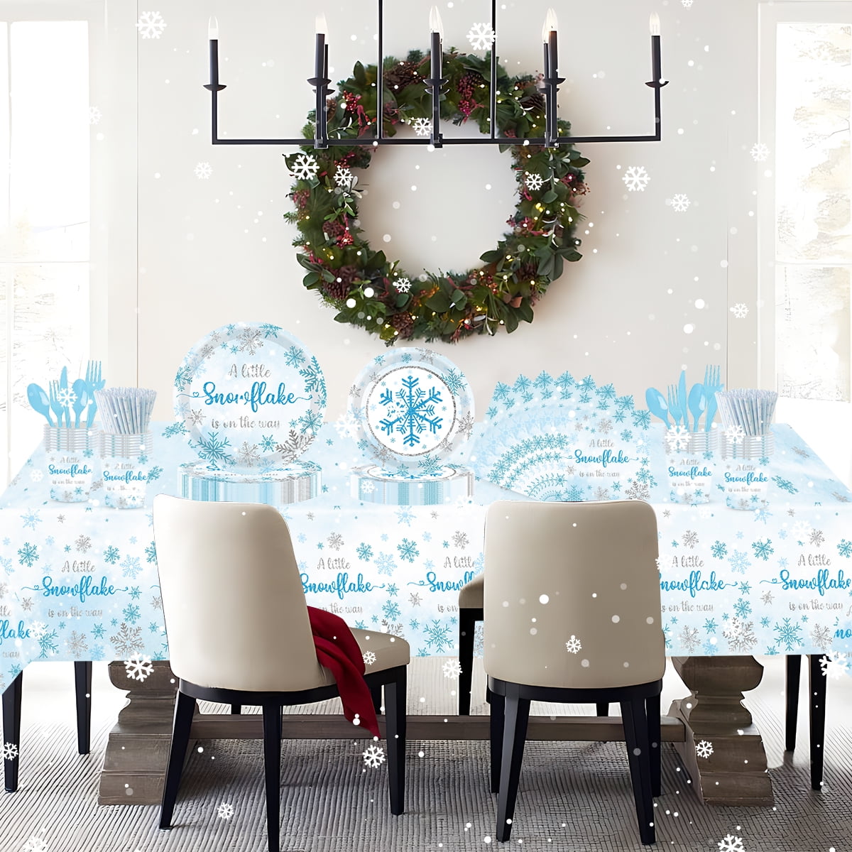 Christmas Paper Plates Party Supplies Decorations Disposable Christmas Dishes Napkins Dinnerware Tablecloth, Serve 16 Design2