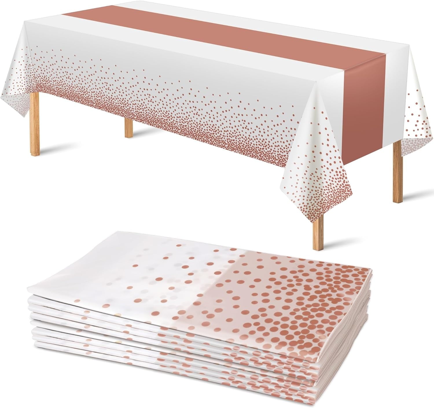 8 Pack Disposable Plastic Table Cloths for Parties,White and Rose Gold Dot Rectangle Table Covers for Wedding Birthday Baby Shower First Communion Decorations 54" x 108"