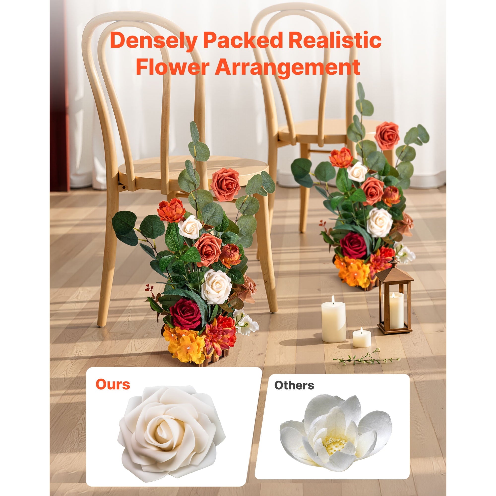 KFFKFF Standing Artificial Flower Arrangements Set of 4, 17.5-Inch Tall Faux Floral Decorations for Wedding Aisle, Orange Centerpieces for Ceremony, Reception, Party, and Outdoor Decor