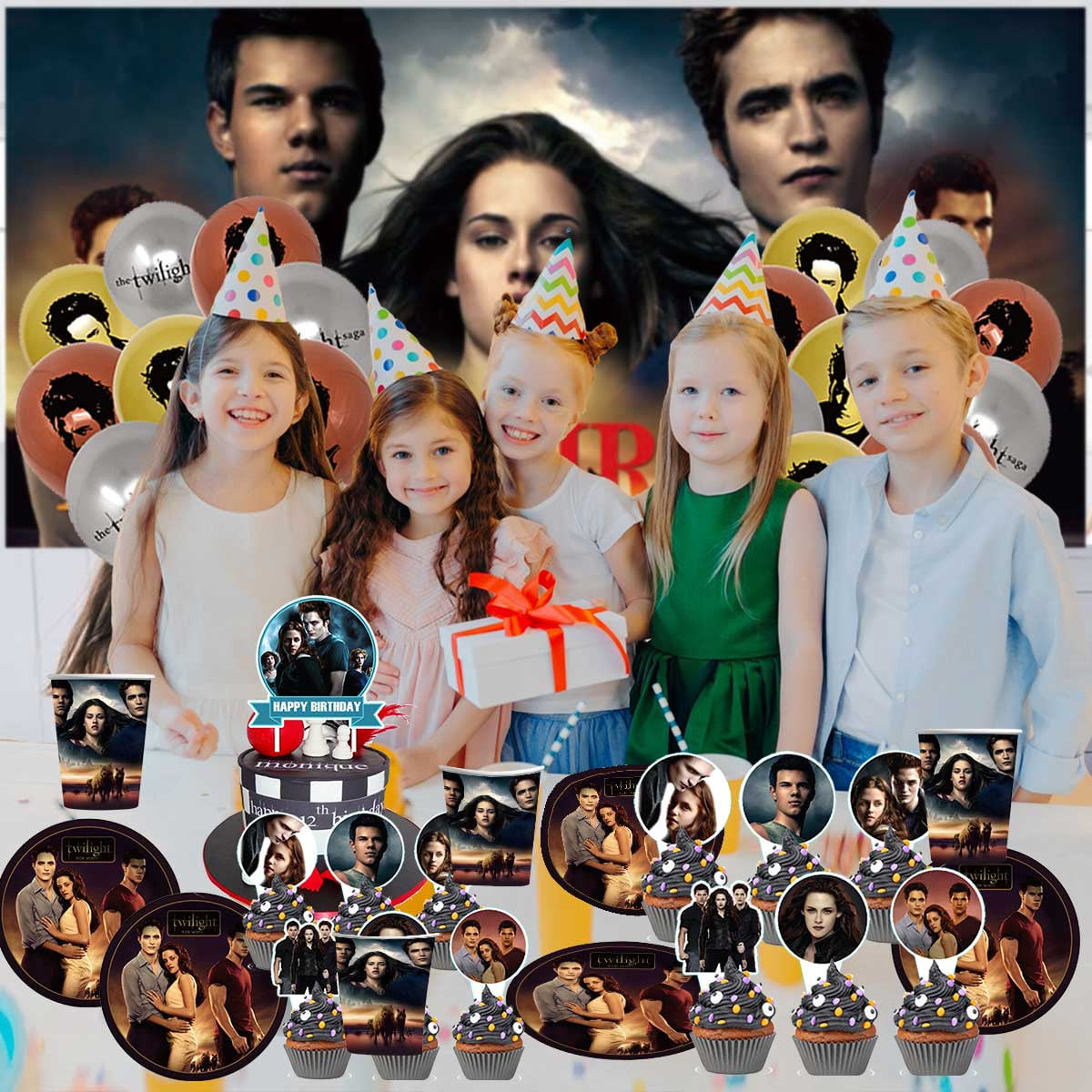 Twilight Balloons Supplies Party Decor Plates Decorations Banner Cake Topper Tableware Banner Backdrop