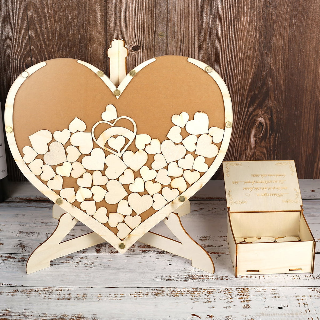 Keyohome Wedding Guest Book Kit Wooden Heart Shape Guest Book Drop Box for Wedding and Anniversary