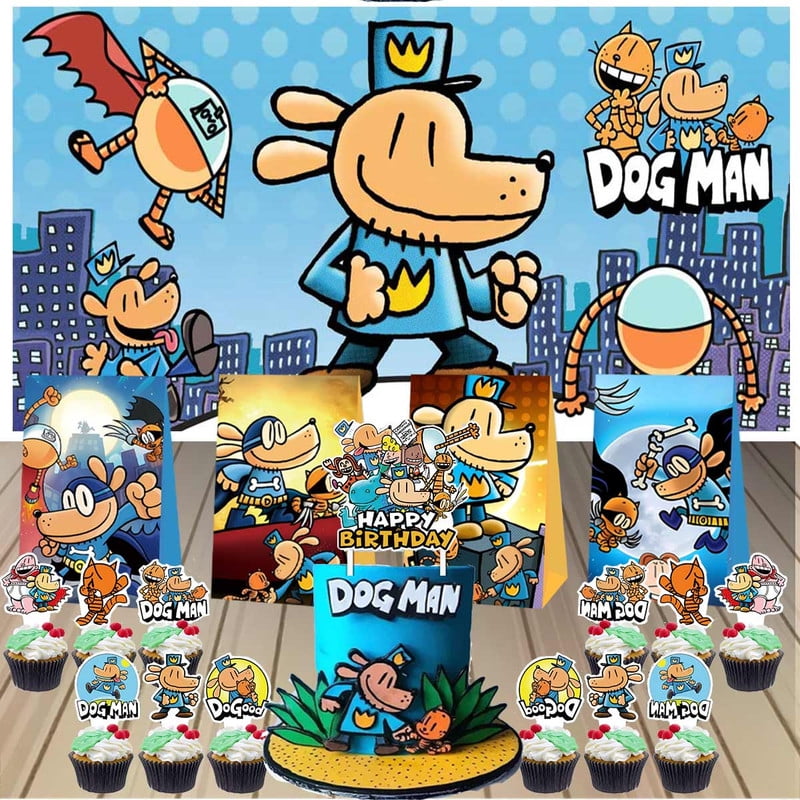 Dog Man Party Favor Bags Goodie Treat Candy Supplies Decorations Birthday Cake Topper Backdrop Banner