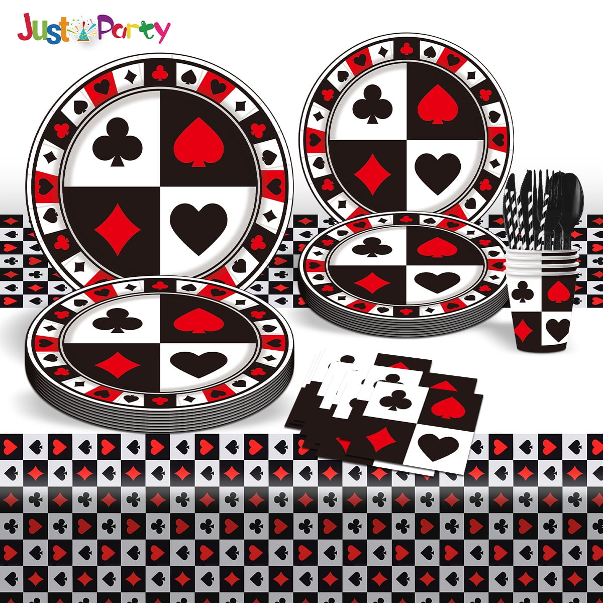 81/91 Pcs Casino Party Supplies Poker Tableware Set 7"/9”Poker Paper Plates and Casino Napkins Fork for Casino Night Poker Game Themed Poker Card Playing Club Heart Casino Birthday Party Decorations