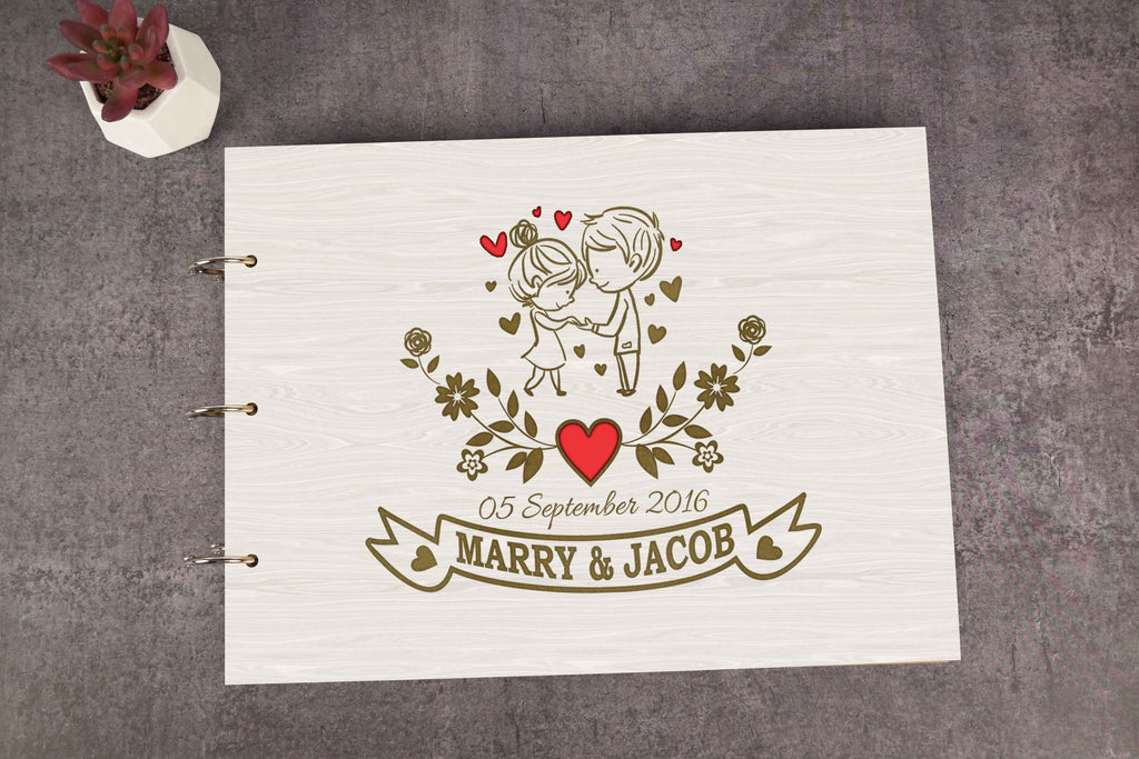 Darling Souvenir Personalized Engraved Laser Cut Wedding Guest Book Wooden Cover Sign-in Book Registry Guestbook Scrapbook-MK