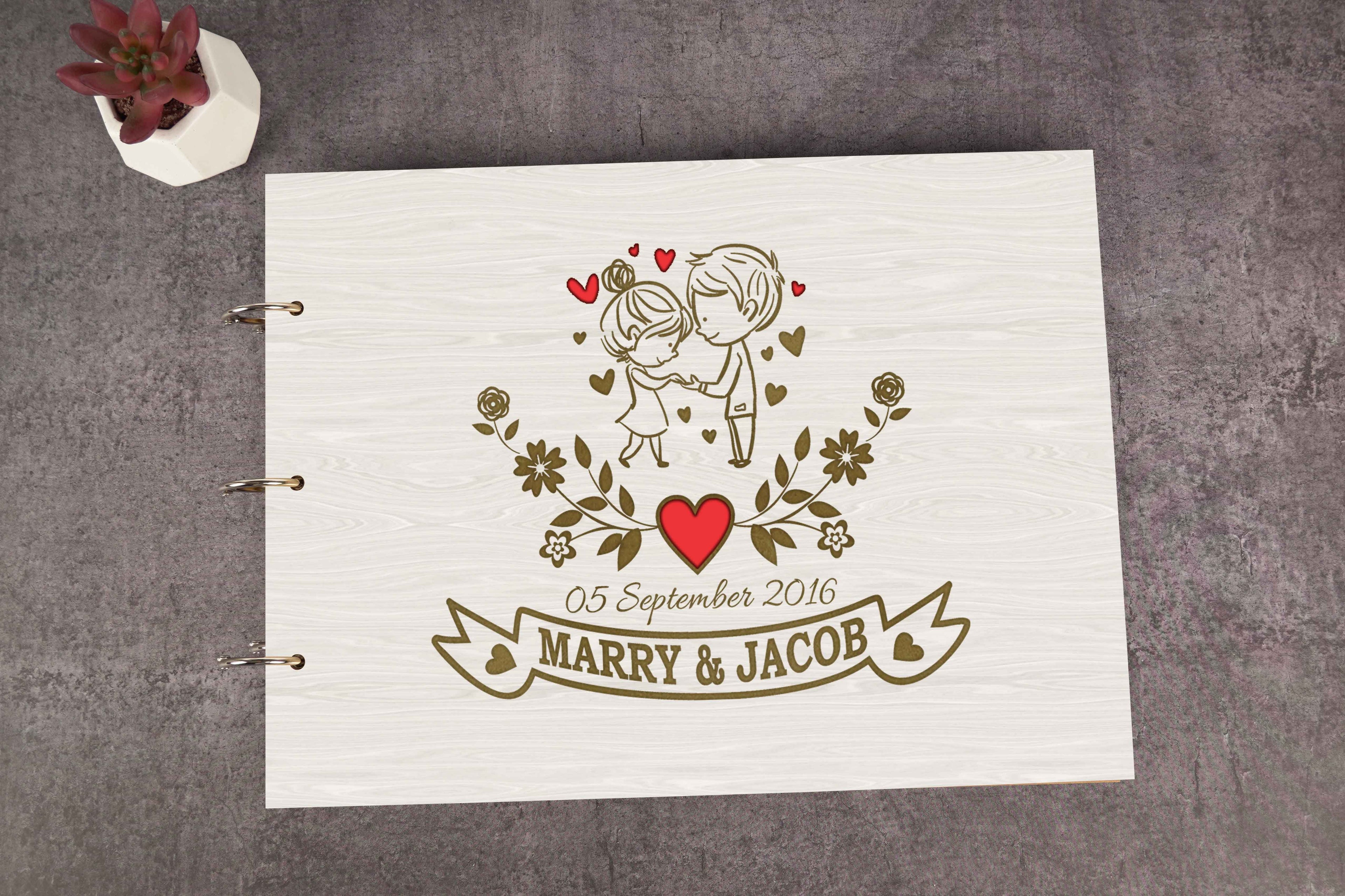 Darling Souvenir Personalized Engraved Laser Cut Wedding Guest Book Wooden Cover Sign-in Book Registry Guestbook Scrapbook-MK