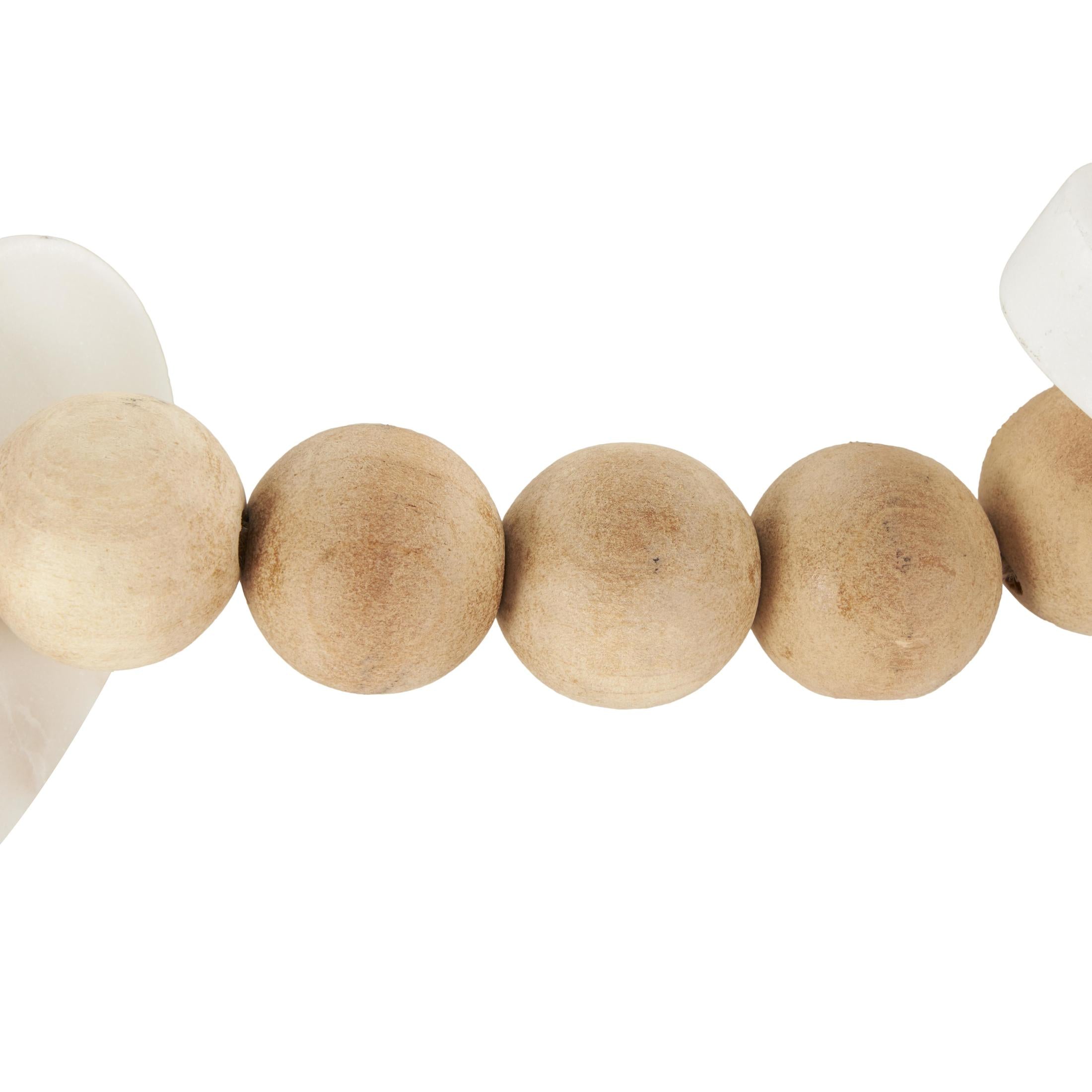 DecMode Handmade Light Brown Marble Heart Garland with Tassel with Knotted Brown Jute and White Accents