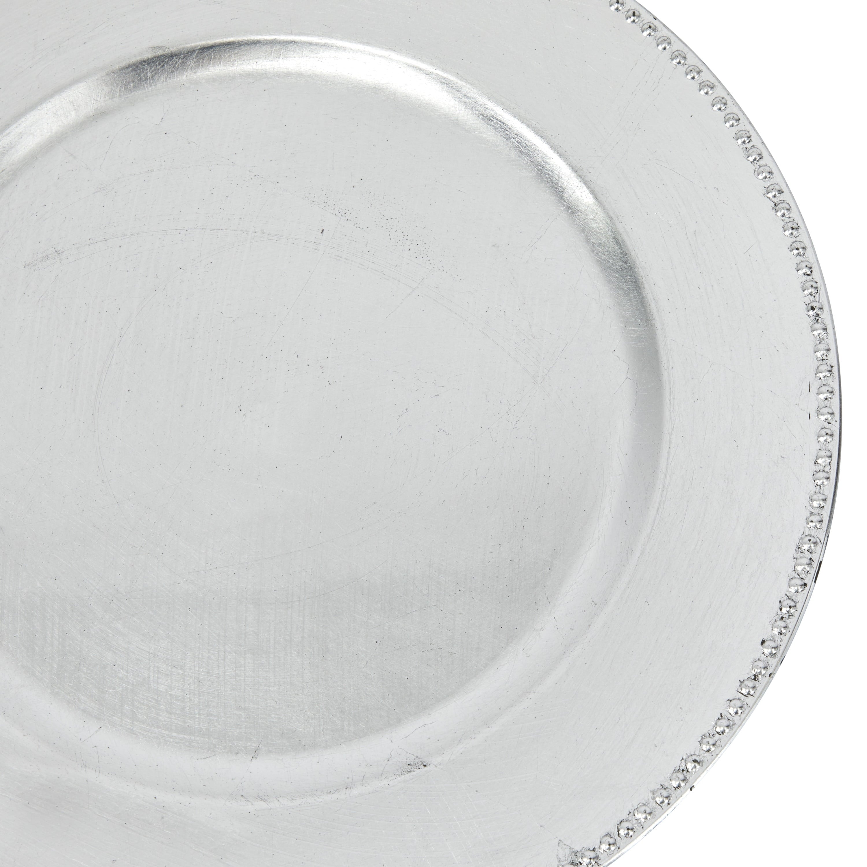 DecMode 13" Round Silver Melamine Charger, Set of 8