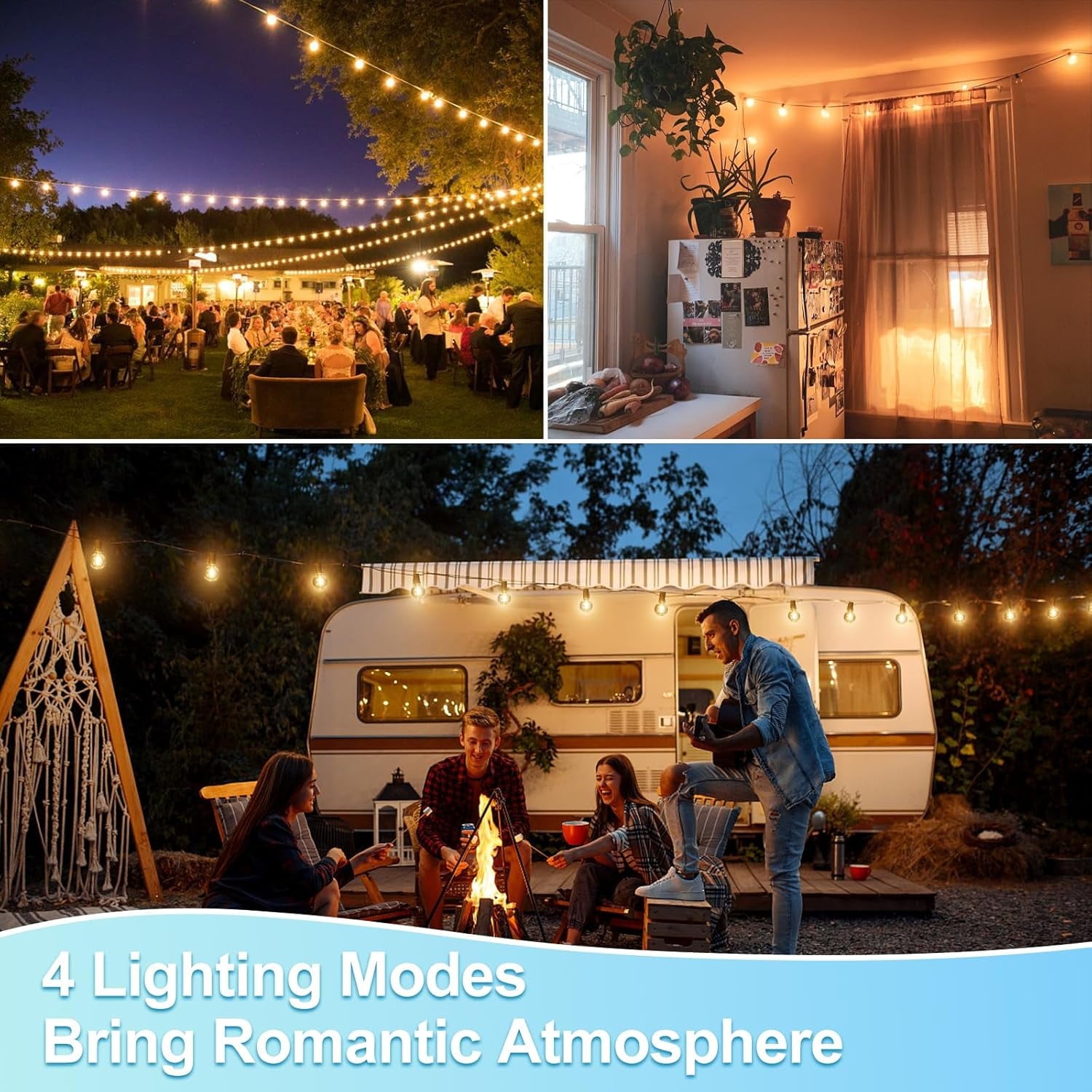 Quntis 111FT Outdoor Solar String Lights with Remote+Timer, 50+2 Bulbs Dimmable Solar String Lights 4 Lighting Modes IP65 Waterproof with USB C Port for Garden Patio Yard Festival Camping