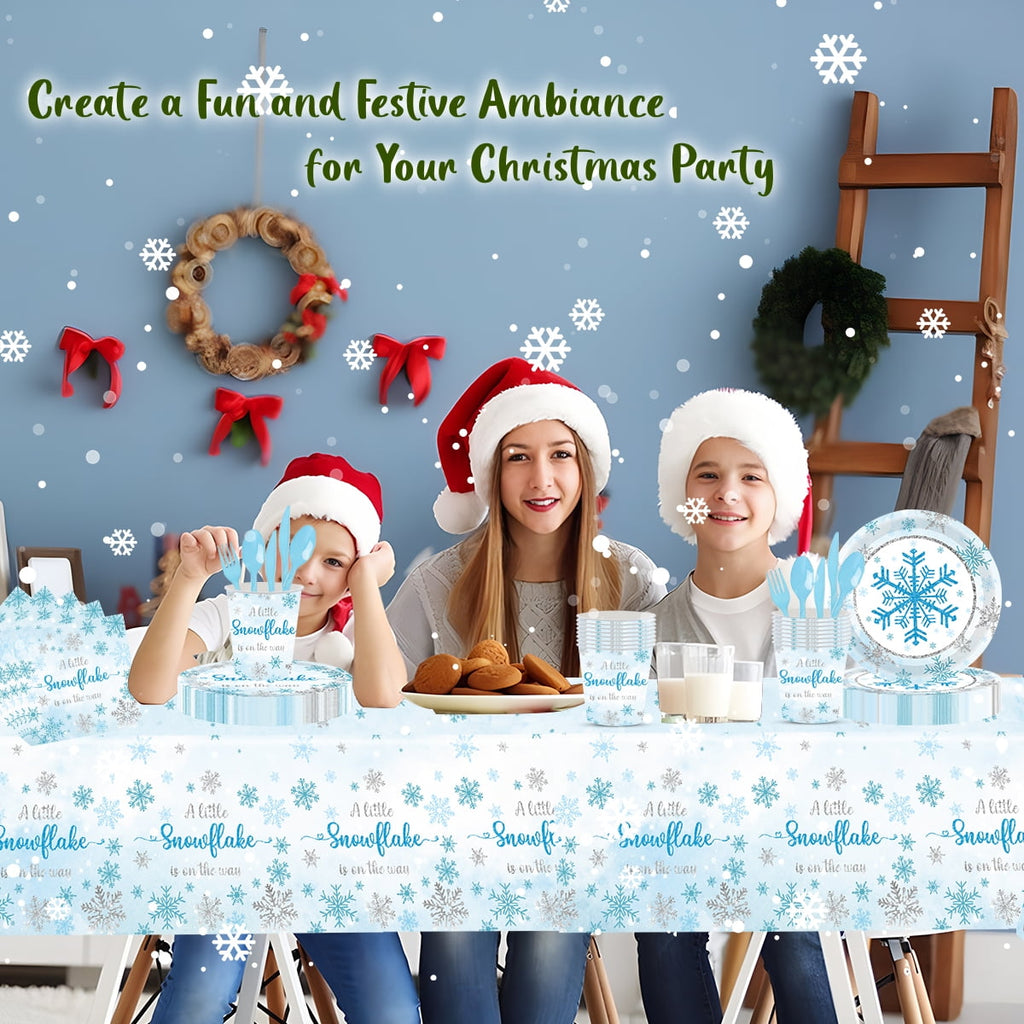 Christmas Paper Plates Party Supplies Decorations Disposable Christmas Dishes Napkins Dinnerware Tablecloth, Serve 16 Design2