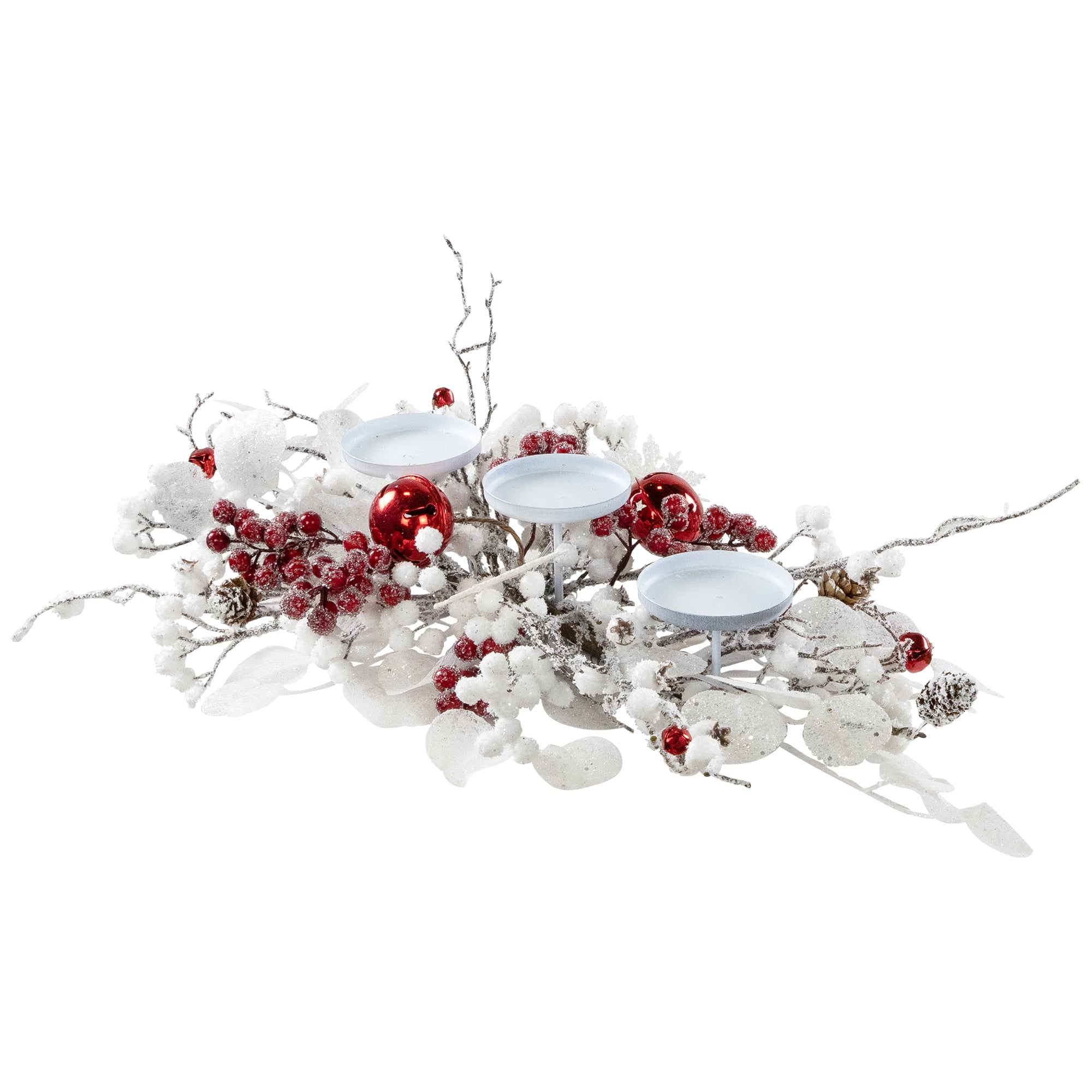 Northlight Berries and Snowflakes Christmas Pillar Candle Holder - 24" - Red and White