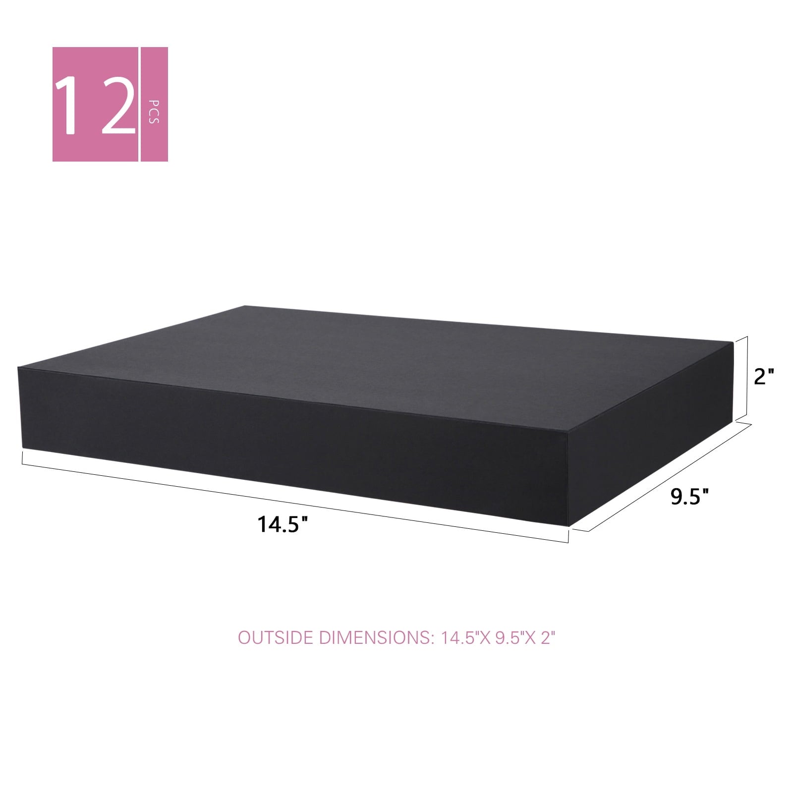 PKGSMART 12 Gift Boxes with Lids, 14.5x9.5x2 inches, Black Shirt Boxes for Wrapping