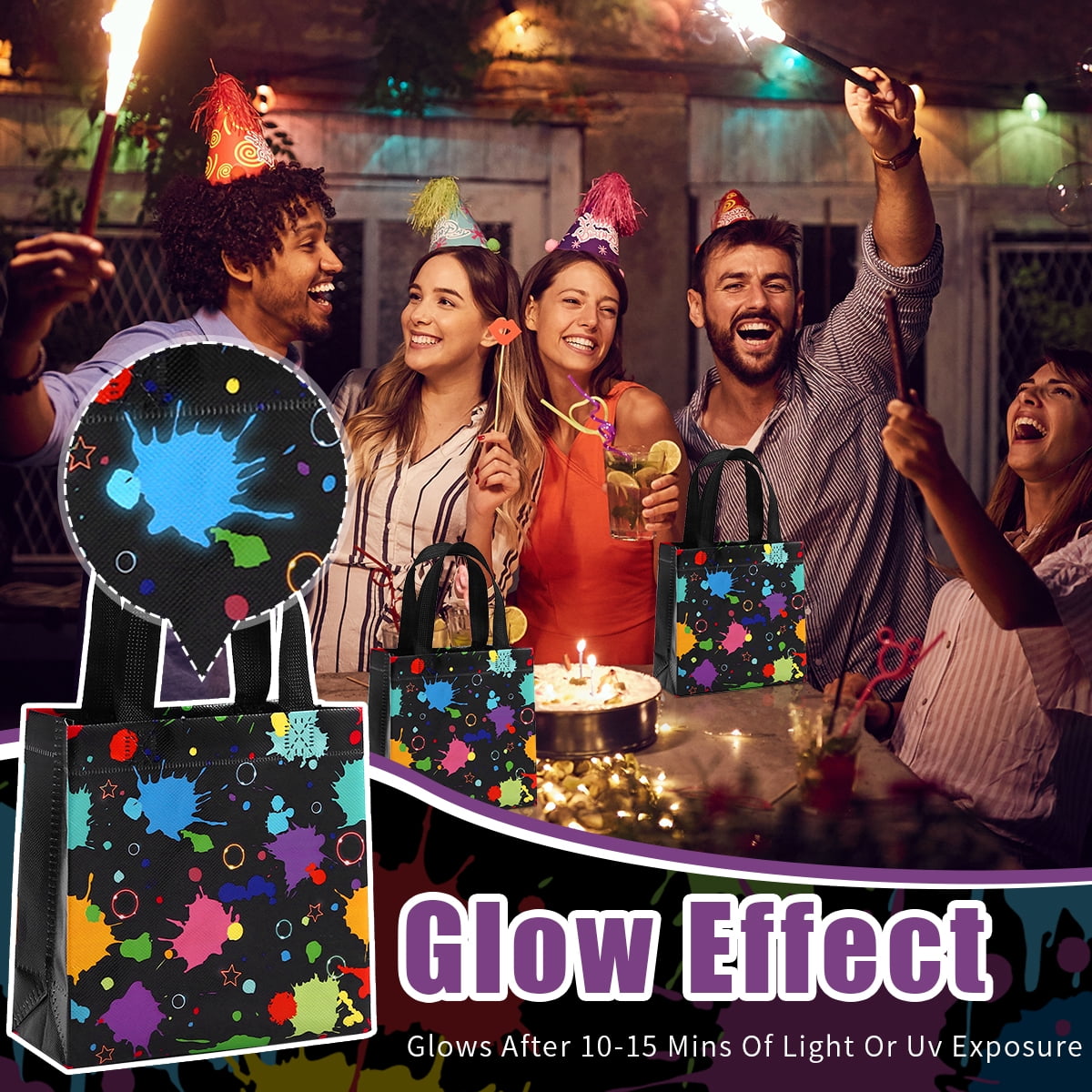 Gift Bags Glow in the Dark Glow Party Gift Treat Bag with Handles Non Woven Goodie Bags for Party 40 Pcs